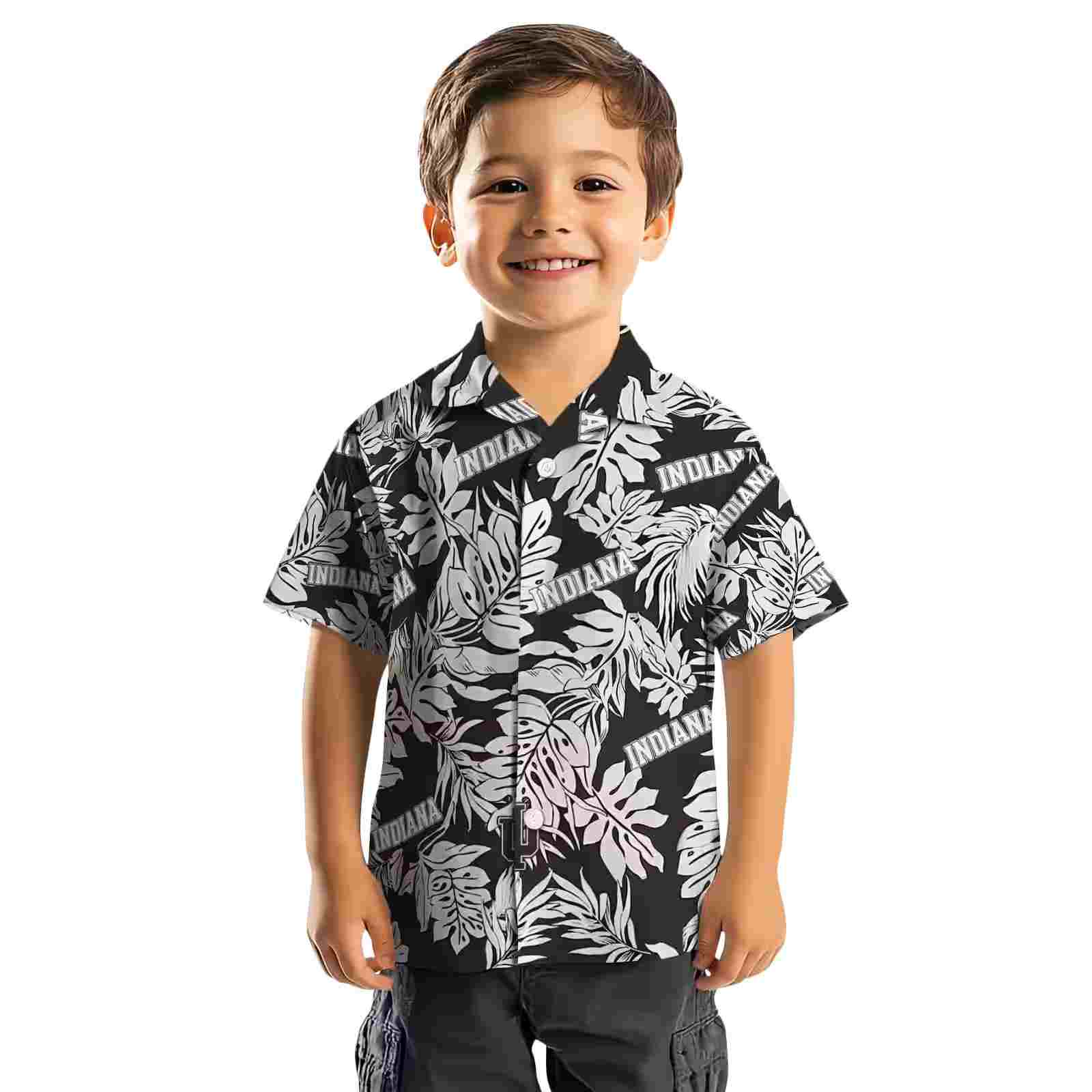 indiana hoosiers monstera leaf pattern black hawaiian shirt top rated