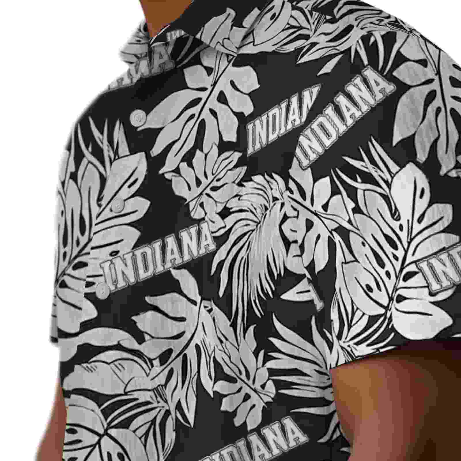 indiana hoosiers monstera leaf pattern black hawaiian shirt trendy