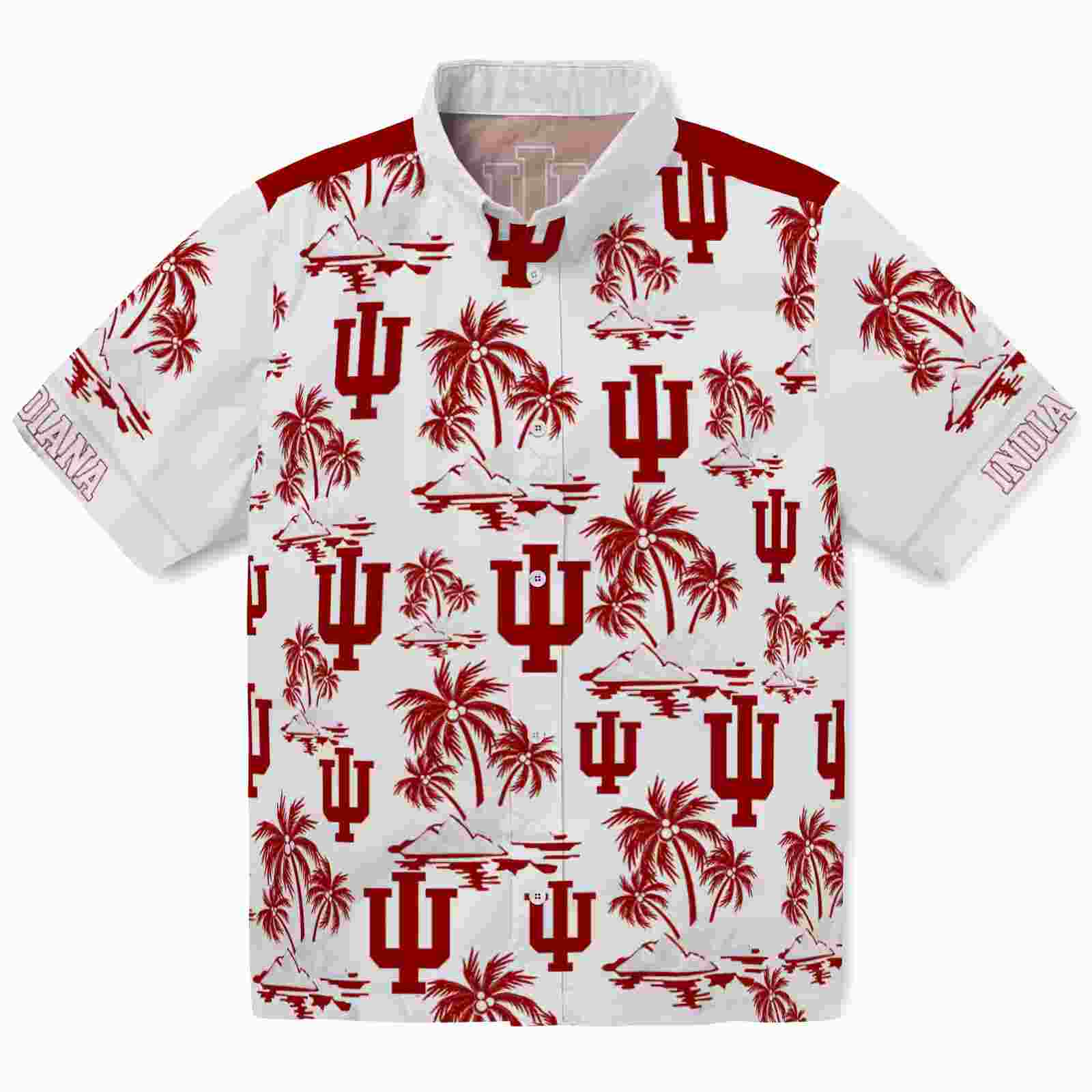 Indiana Hoosiers Palm Island Print Red White Hawaiian Shirt