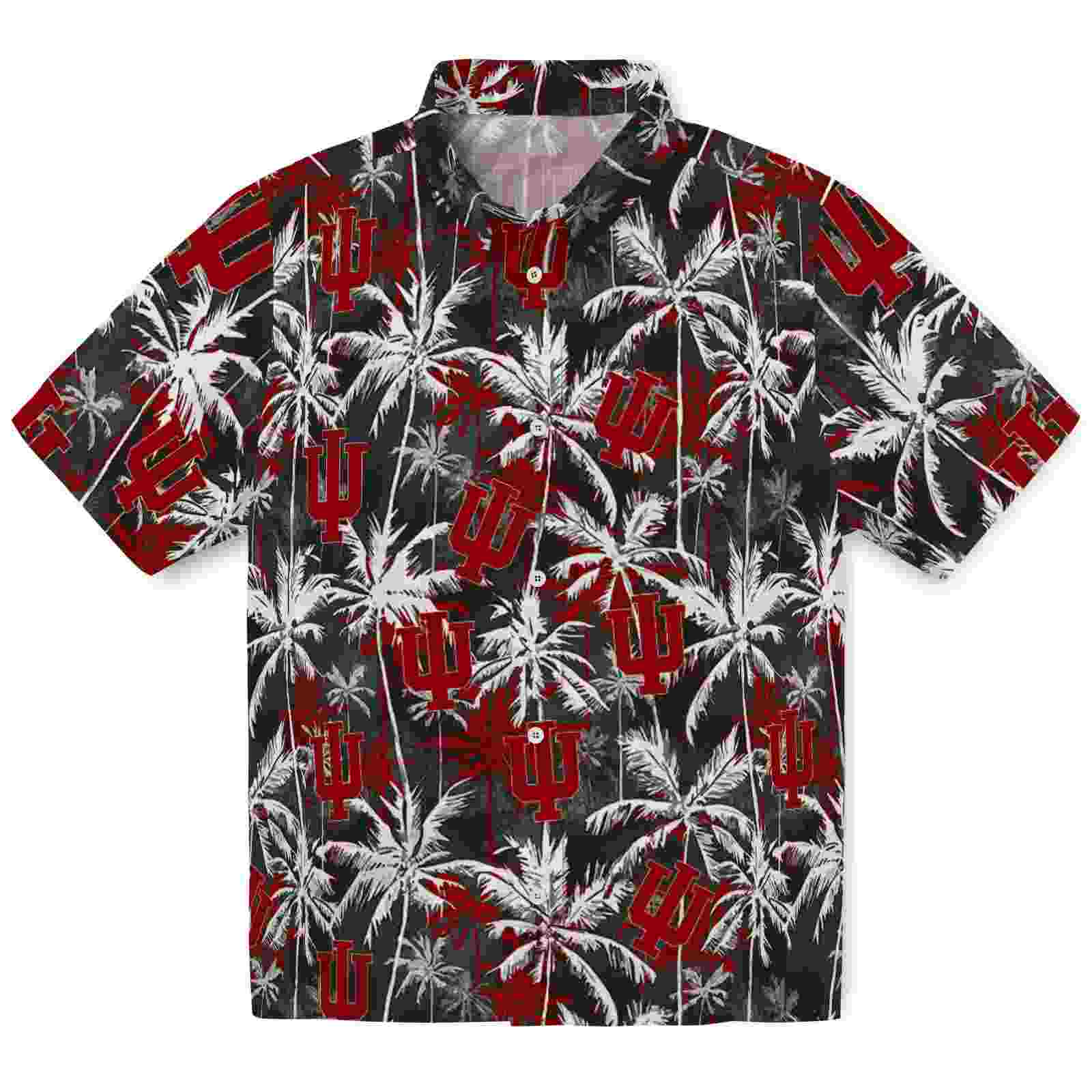 Indiana Hoosiers Palm Pattern Red Black Hawaiian Shirt