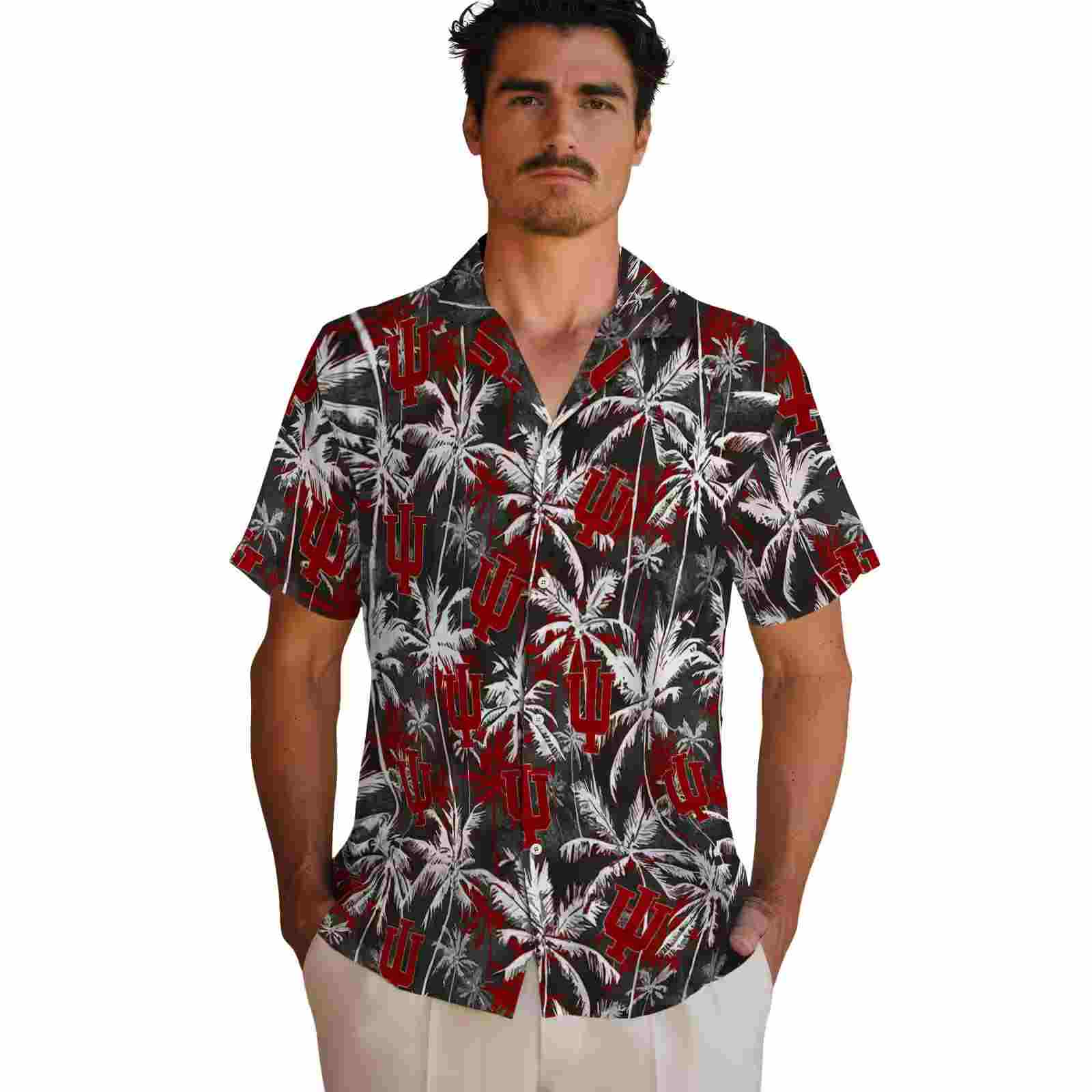 indiana hoosiers palm pattern red black hawaiian shirt fashion forward