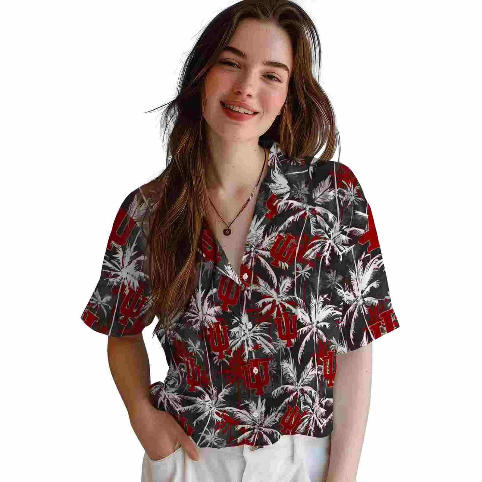 indiana hoosiers palm pattern red black hawaiian shirt latest model