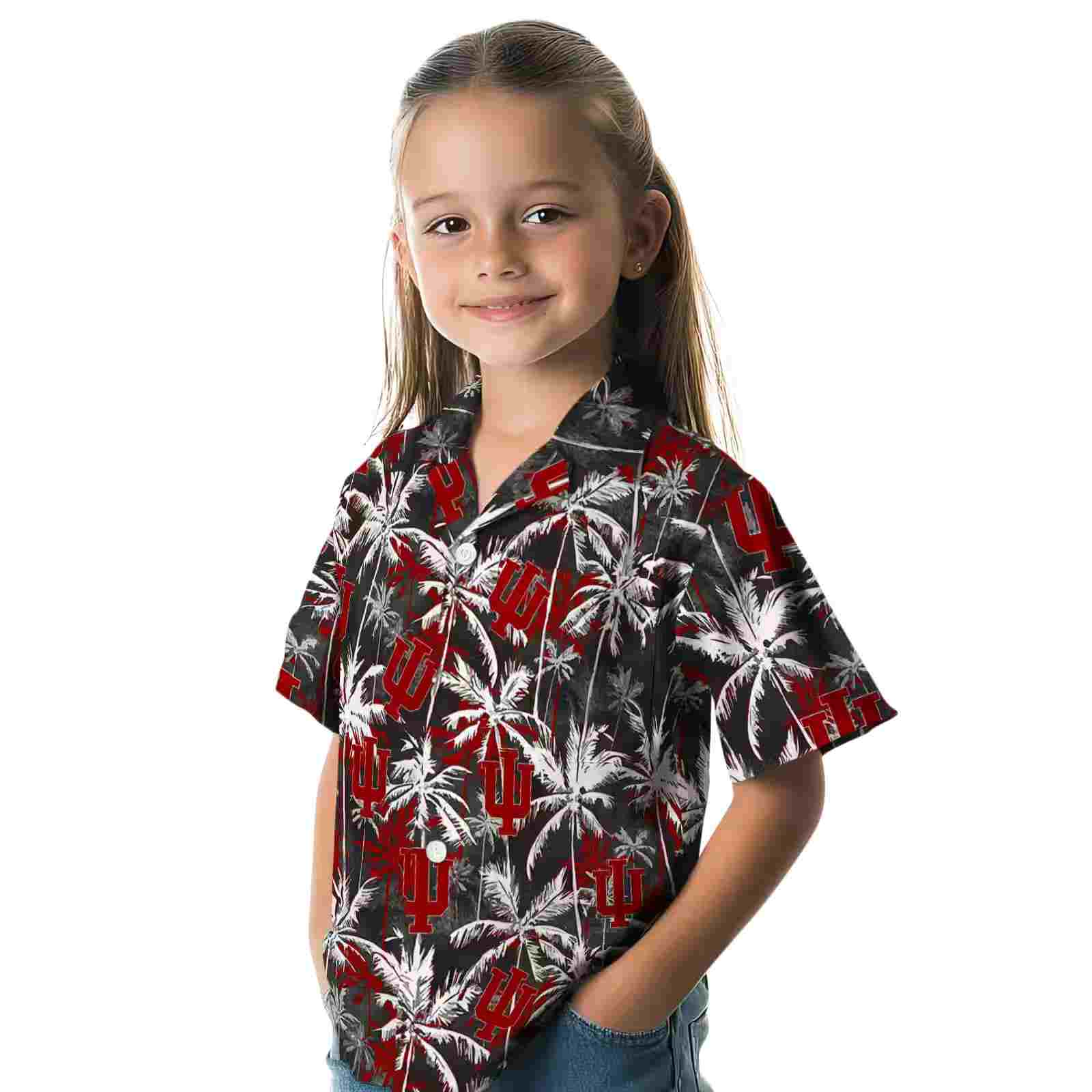 indiana hoosiers palm pattern red black hawaiian shirt premium grade