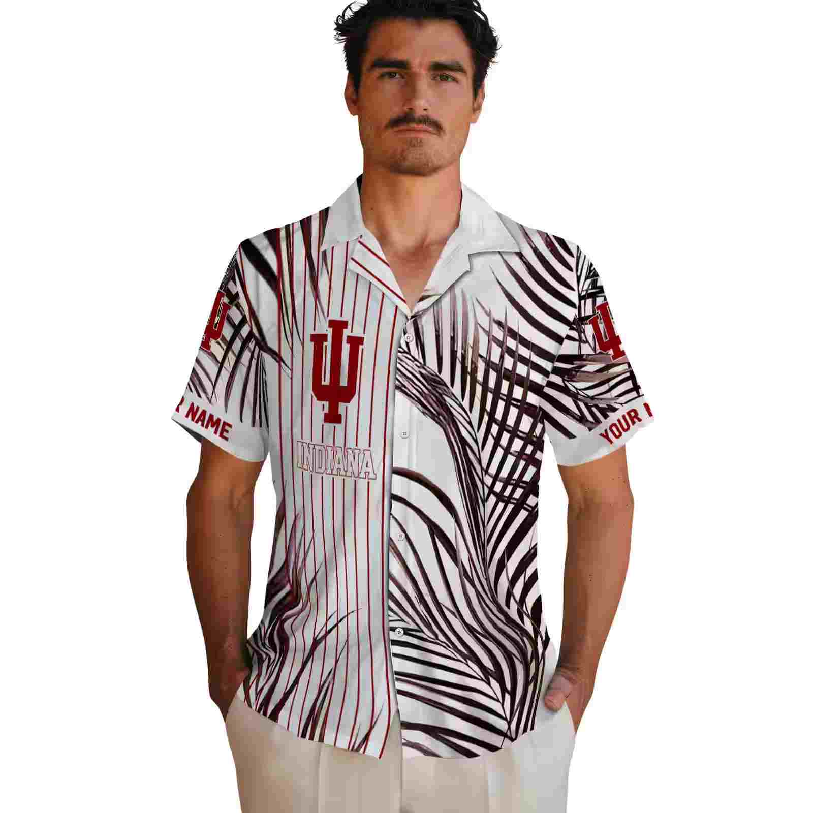 indiana hoosiers palm stripes red black white hawaiian shirt fashion forward