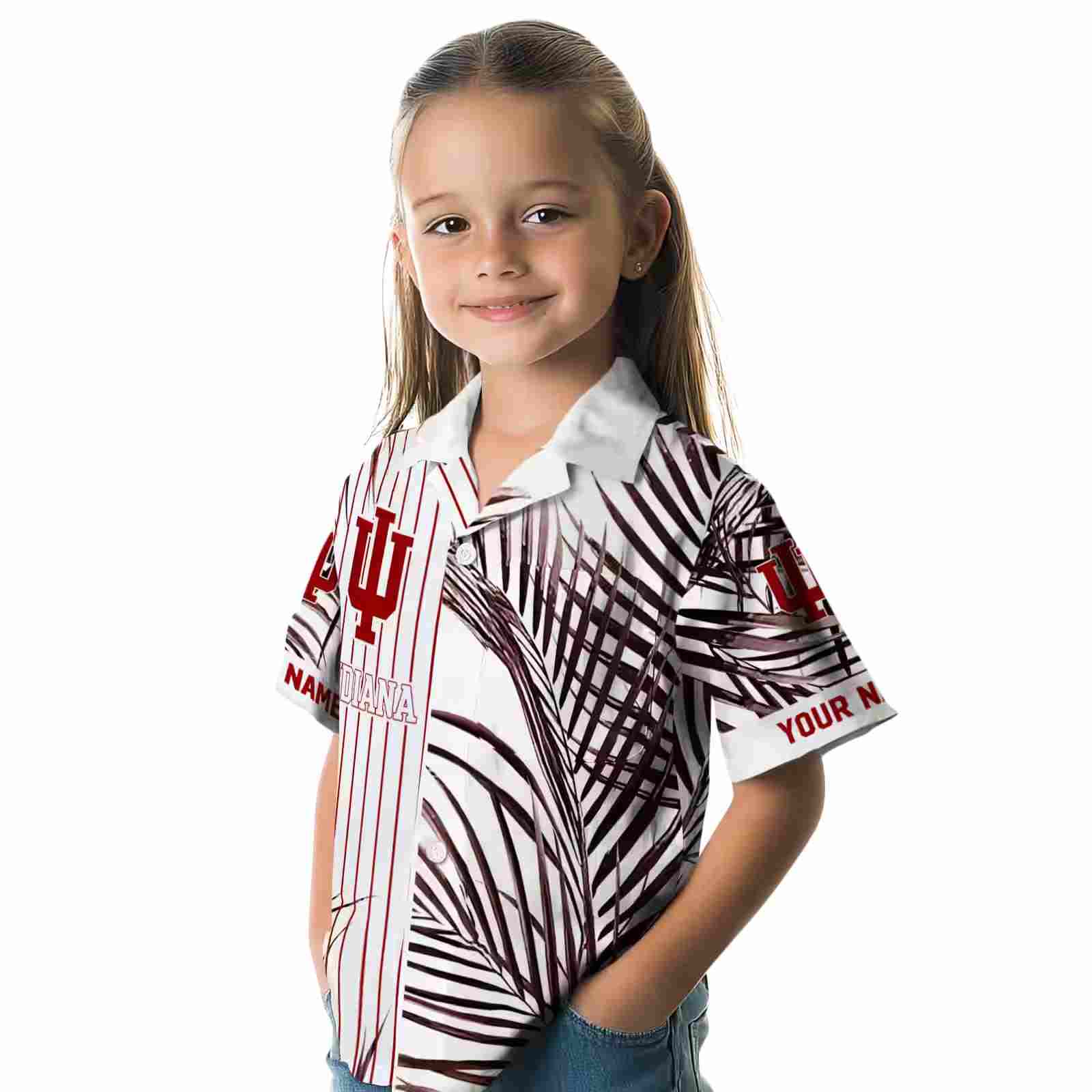 indiana hoosiers palm stripes red black white hawaiian shirt premium grade