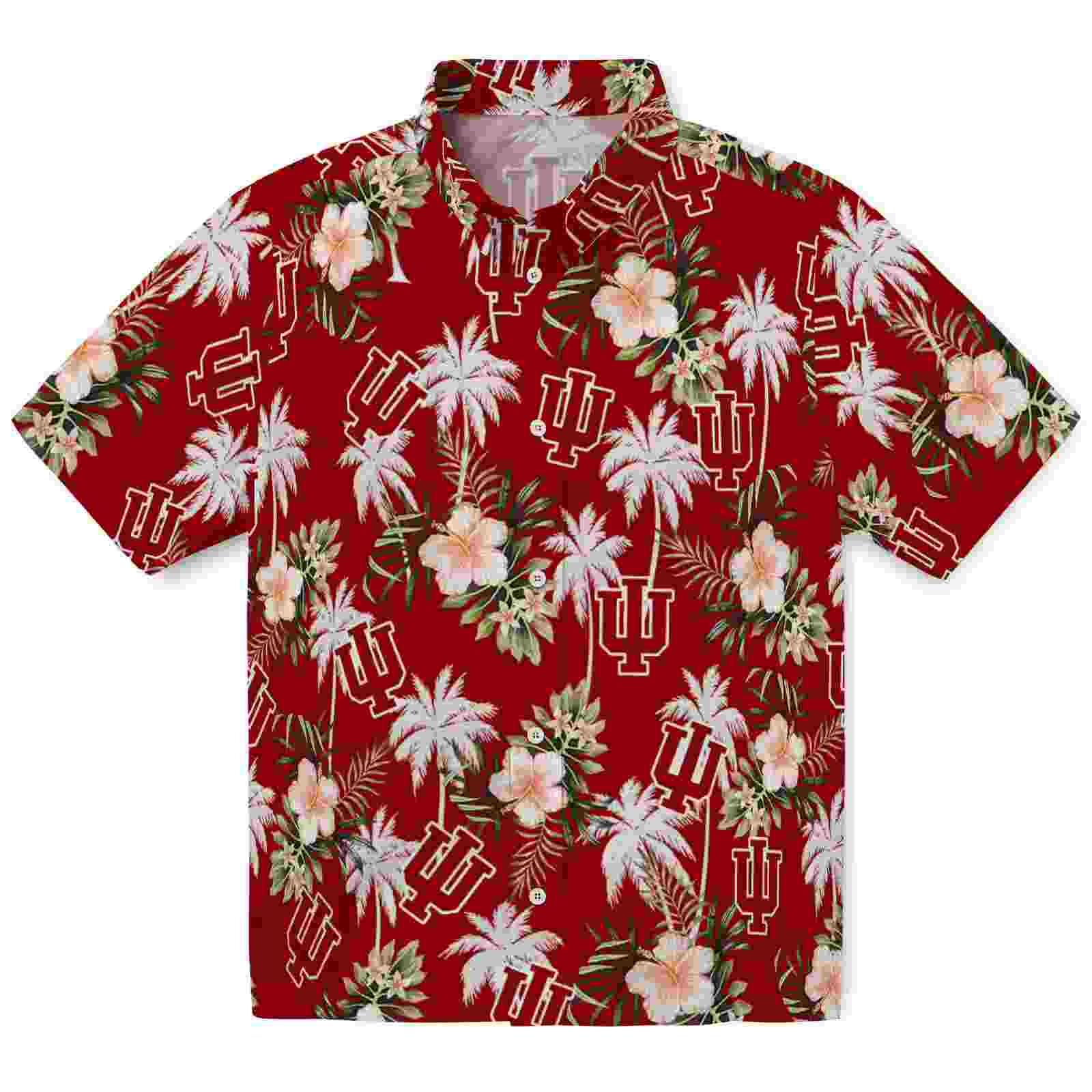 Indiana Hoosiers Palm Tree Flower Red Hawaiian Shirt