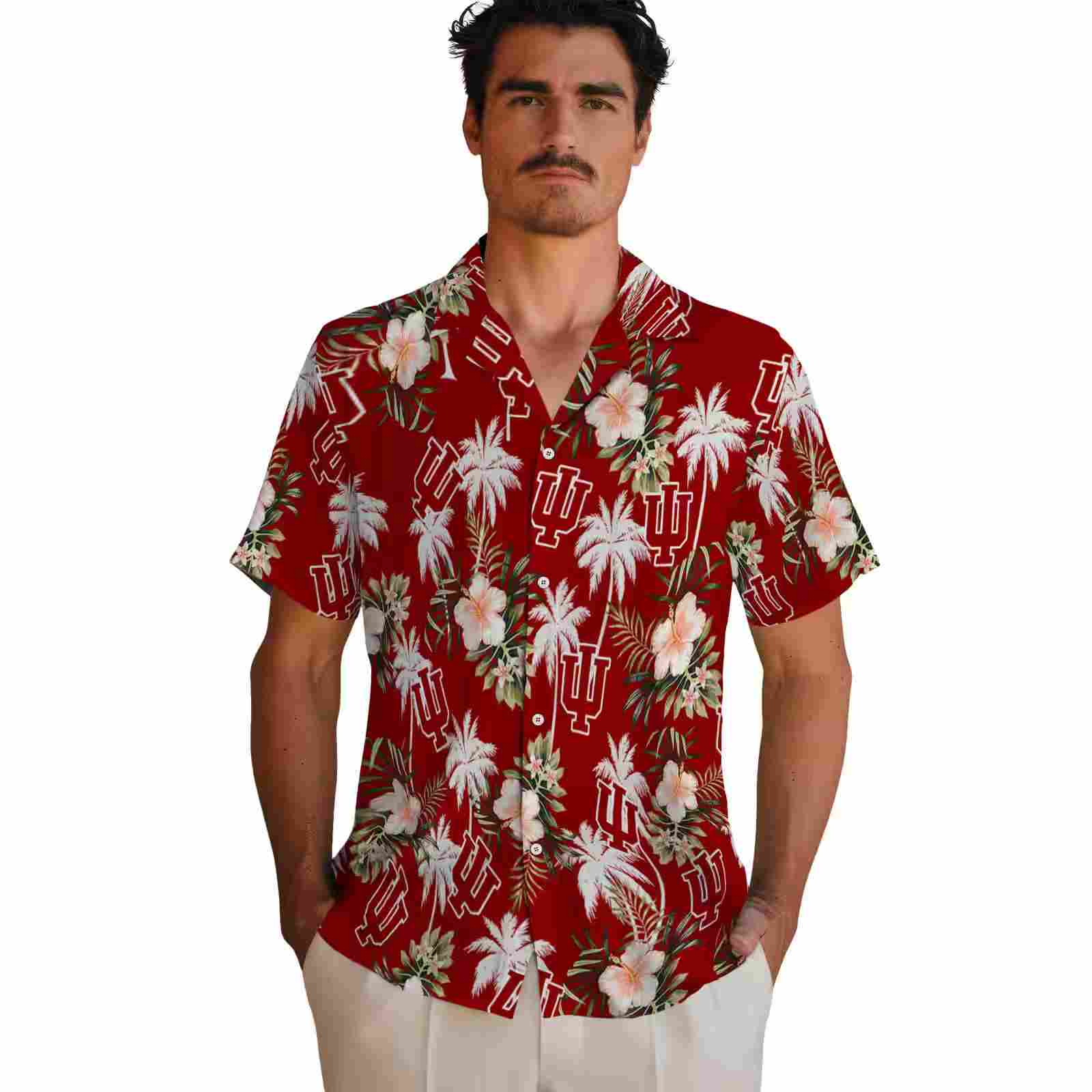 indiana hoosiers palm tree flower red hawaiian shirt fashion forward