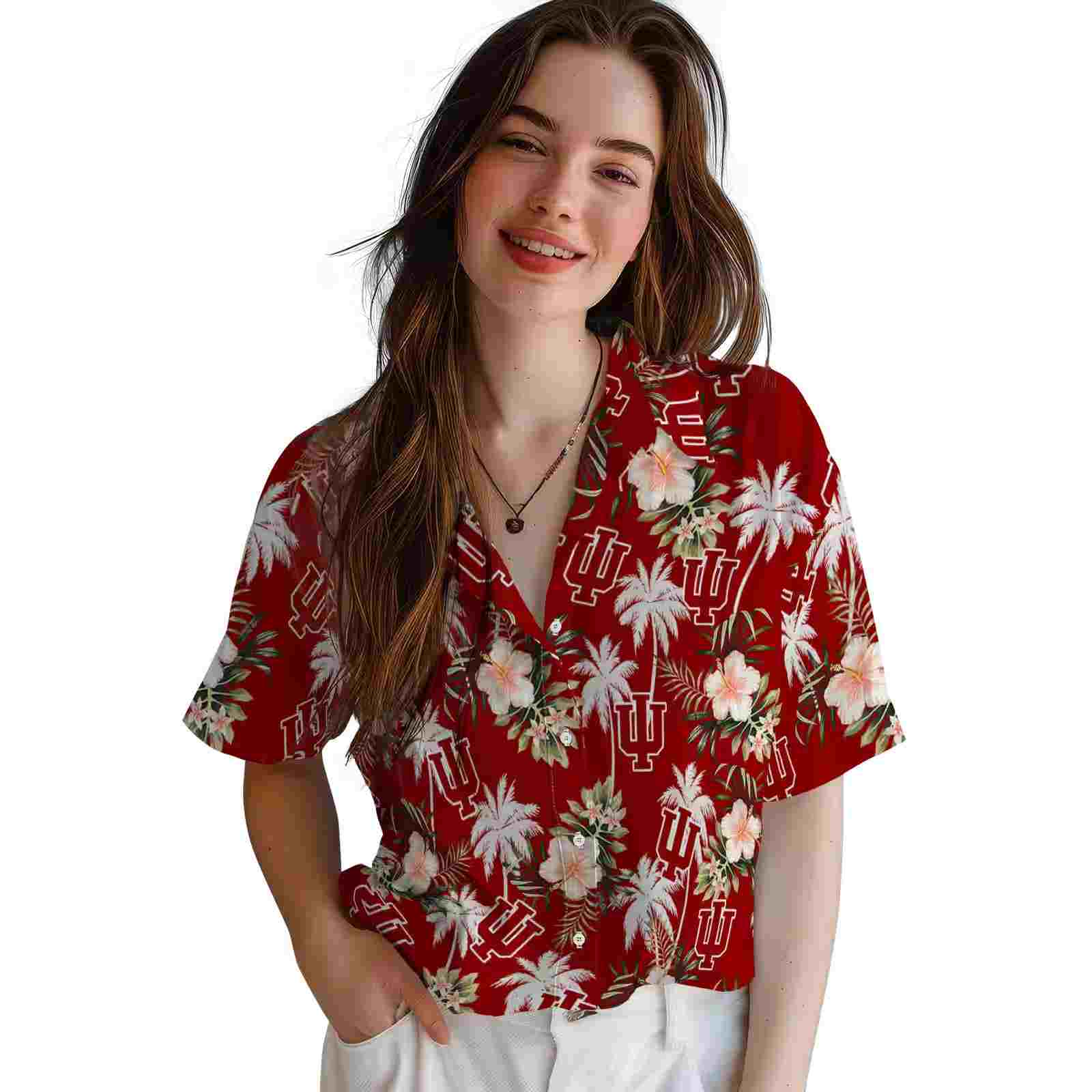 indiana hoosiers palm tree flower red hawaiian shirt latest model