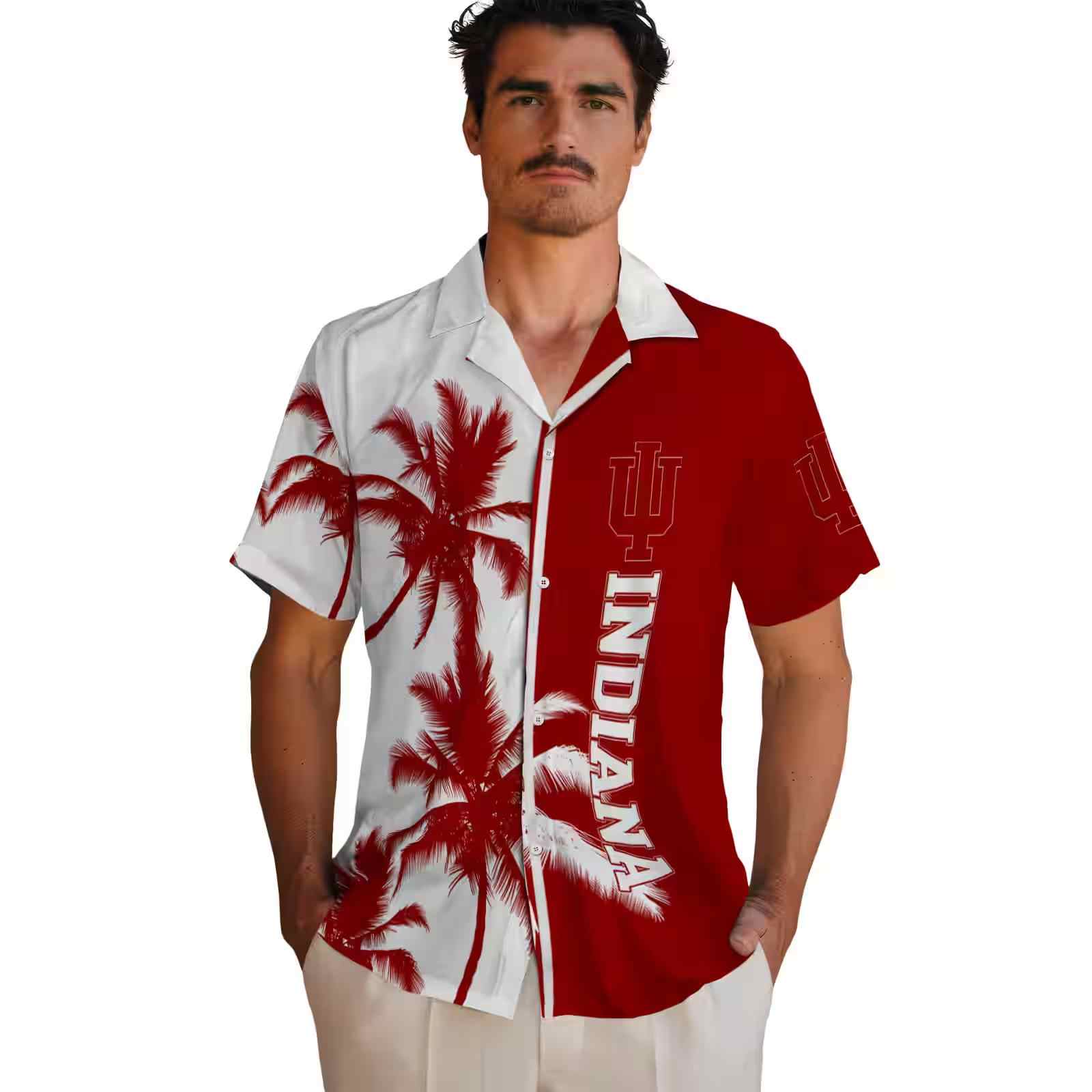 indiana hoosiers palm trees red white hawaiian shirt fashion forward