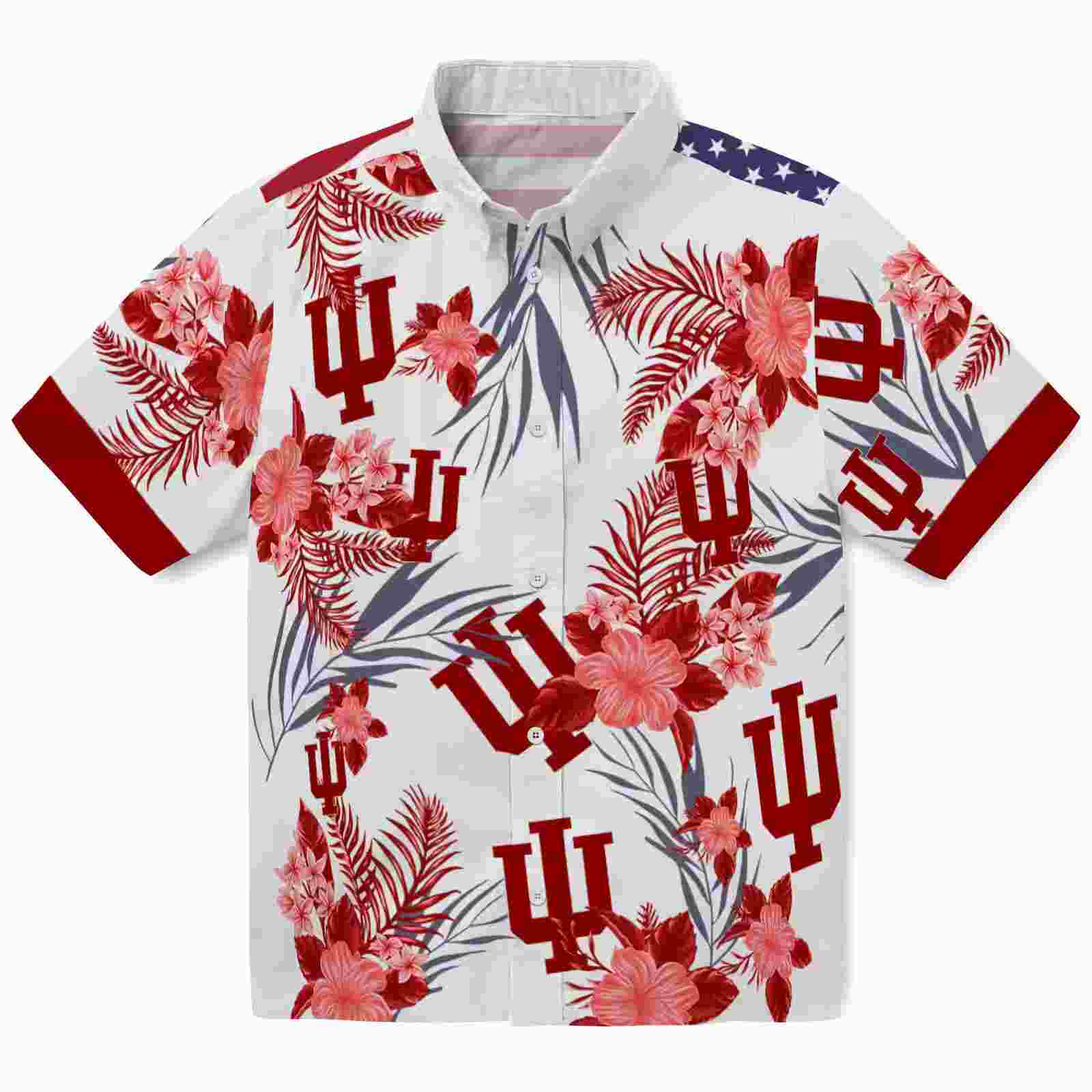 Indiana Hoosiers Patriotic Hibiscus Design Red White Hawaiian Shirt