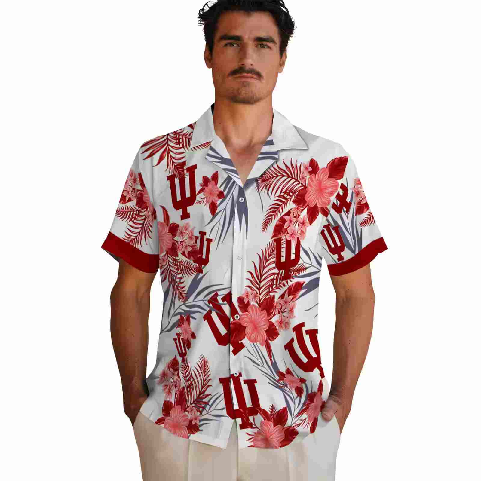 indiana hoosiers patriotic hibiscus design red white hawaiian shirt fashion forward