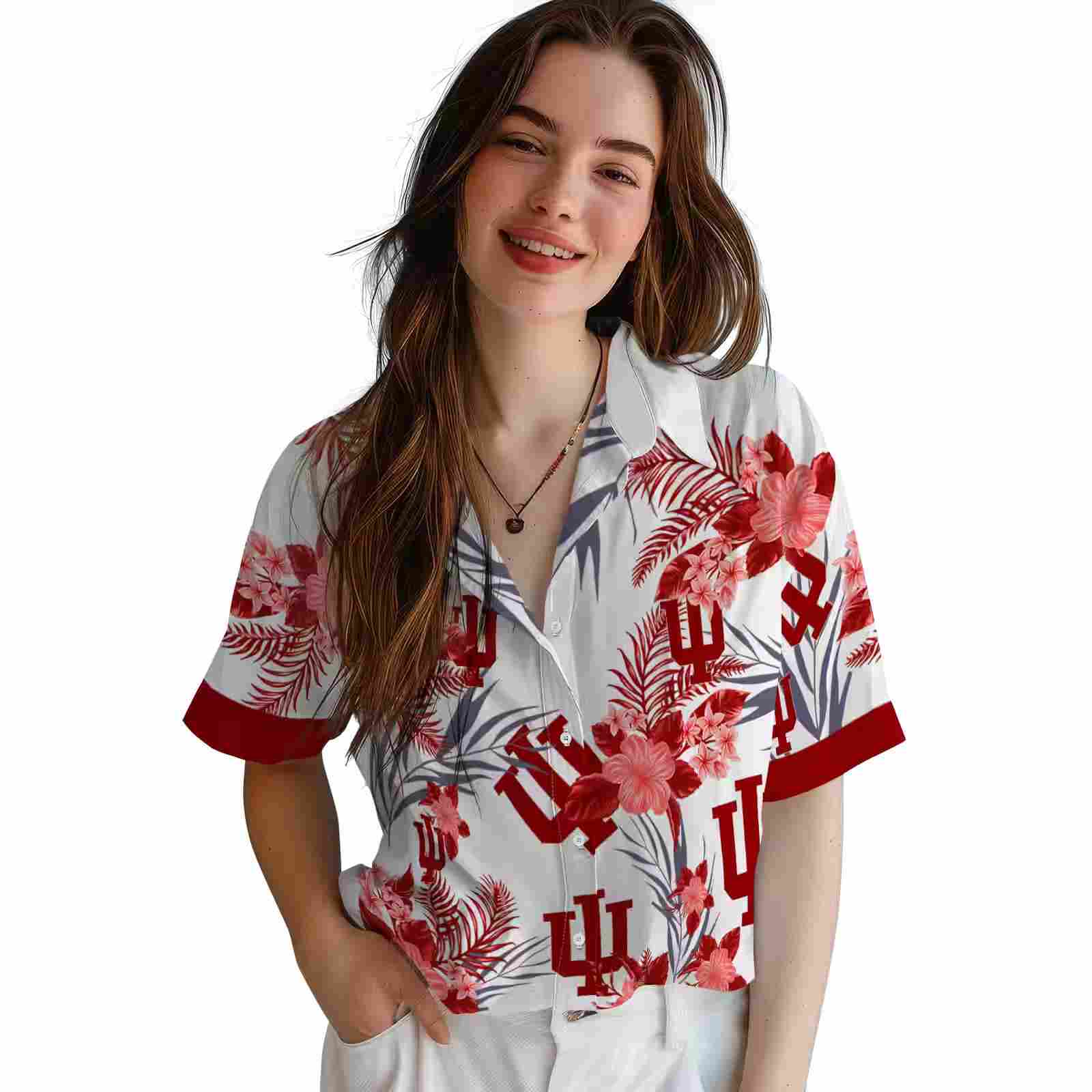 indiana hoosiers patriotic hibiscus design red white hawaiian shirt latest model