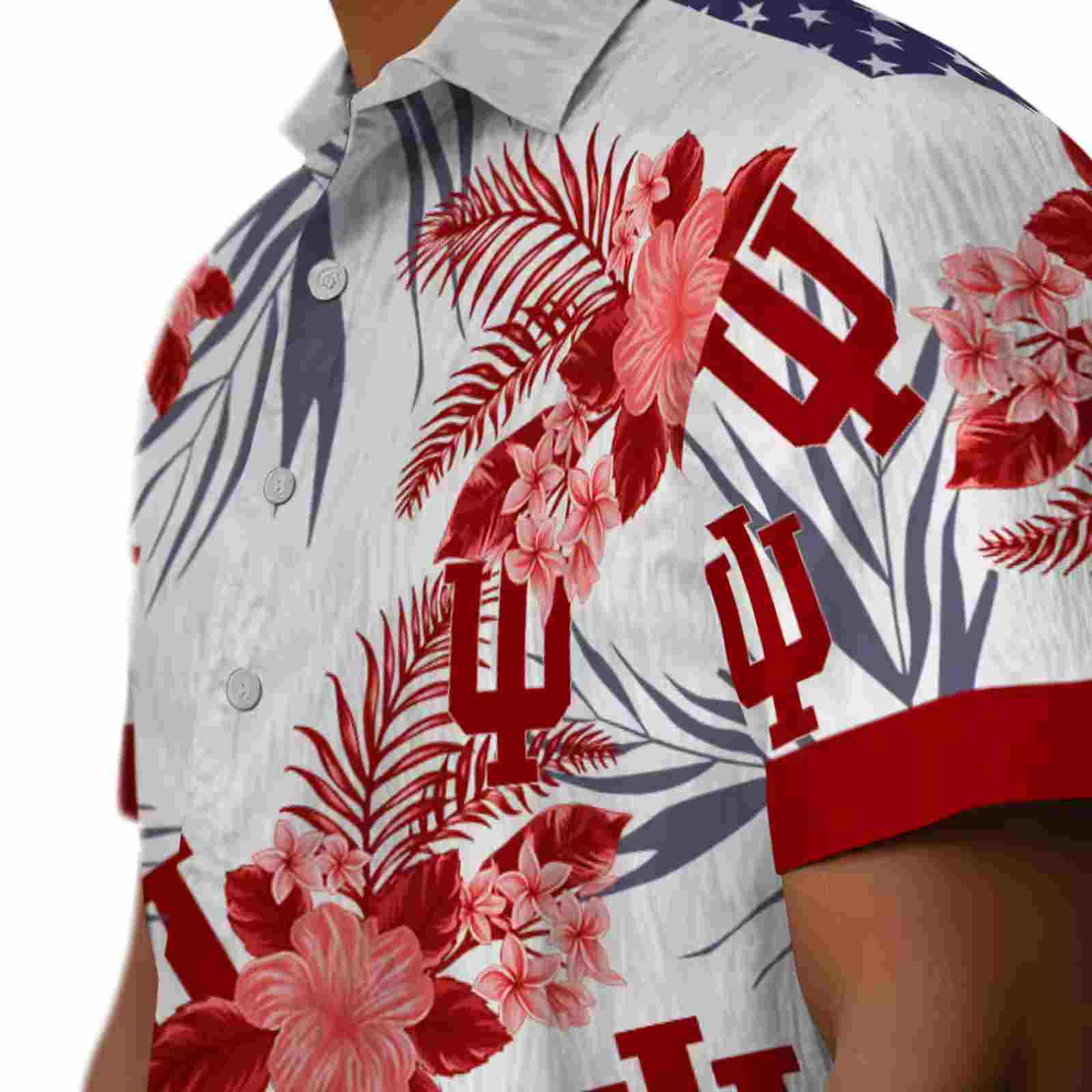 indiana hoosiers patriotic hibiscus design red white hawaiian shirt trendy