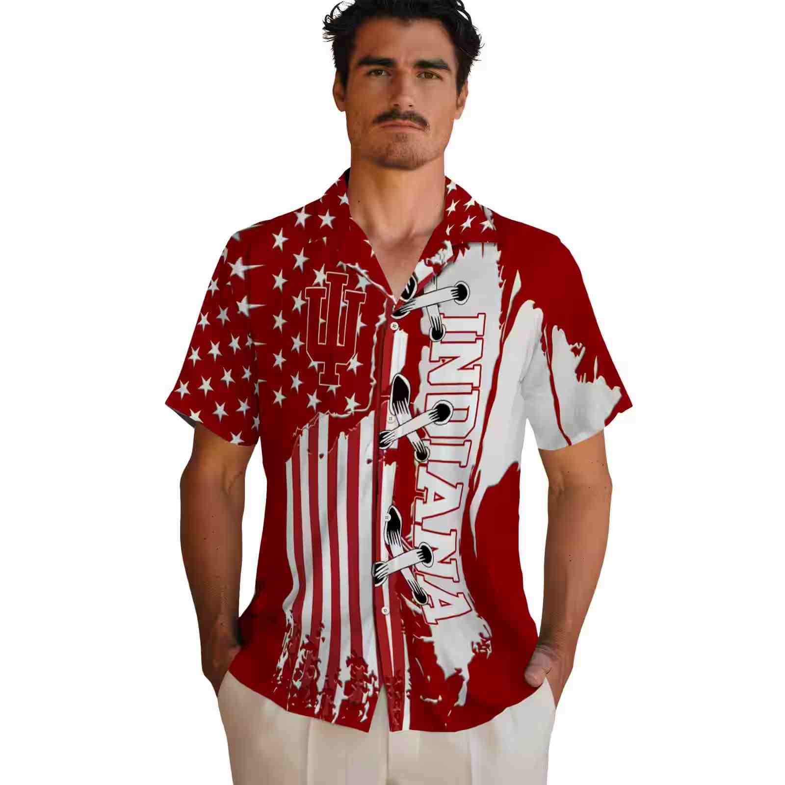 indiana hoosiers stitched flag red hawaiian shirt fashion forward