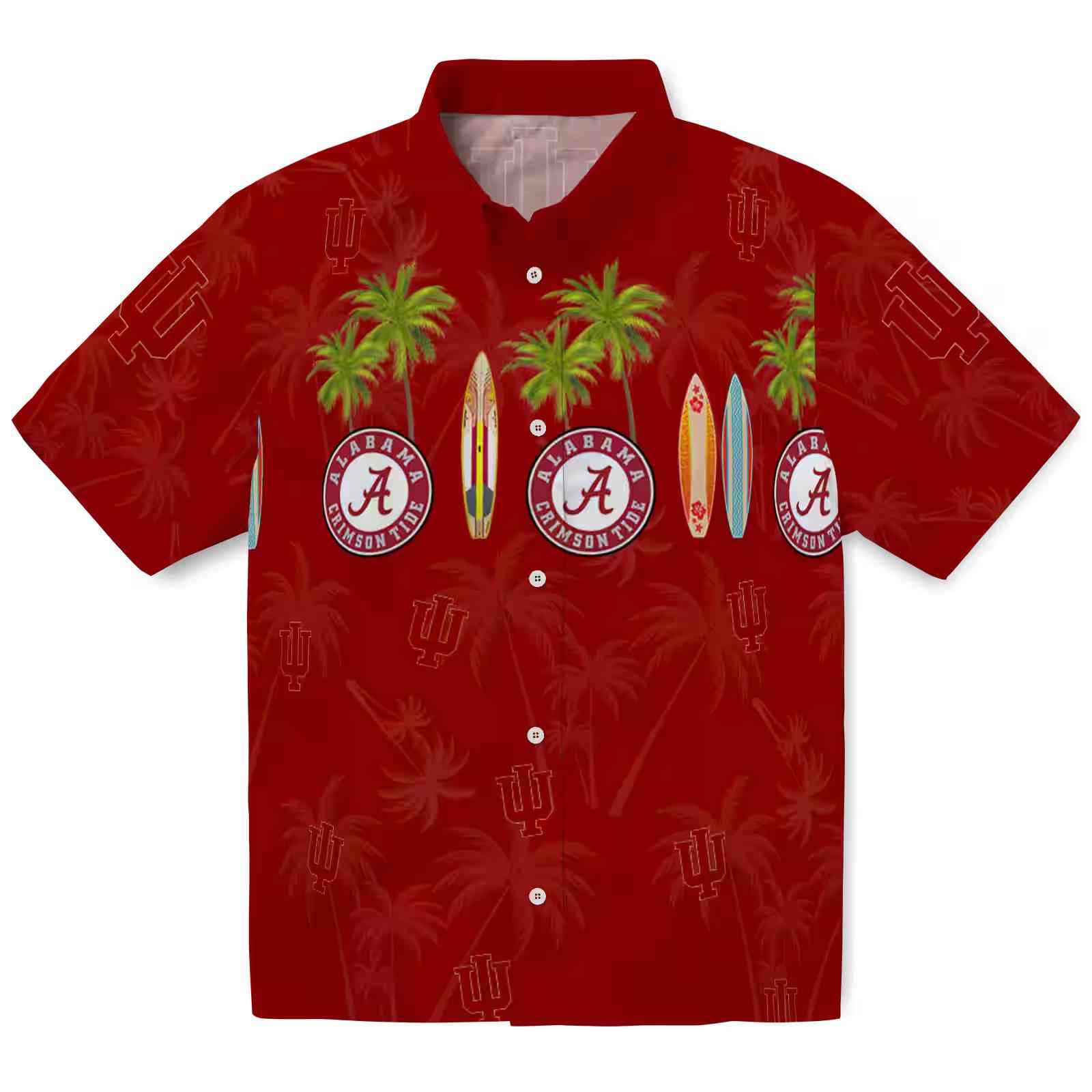 Indiana Hoosiers Surfboard Palm Red Hawaiian Shirt