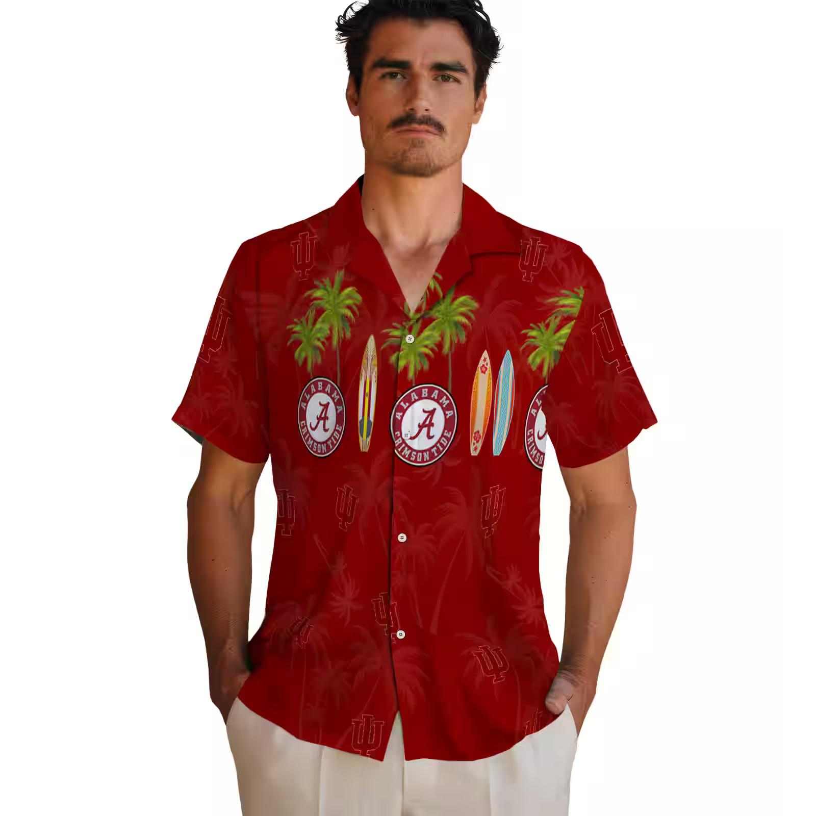 indiana hoosiers surfboard palm red hawaiian shirt fashion forward