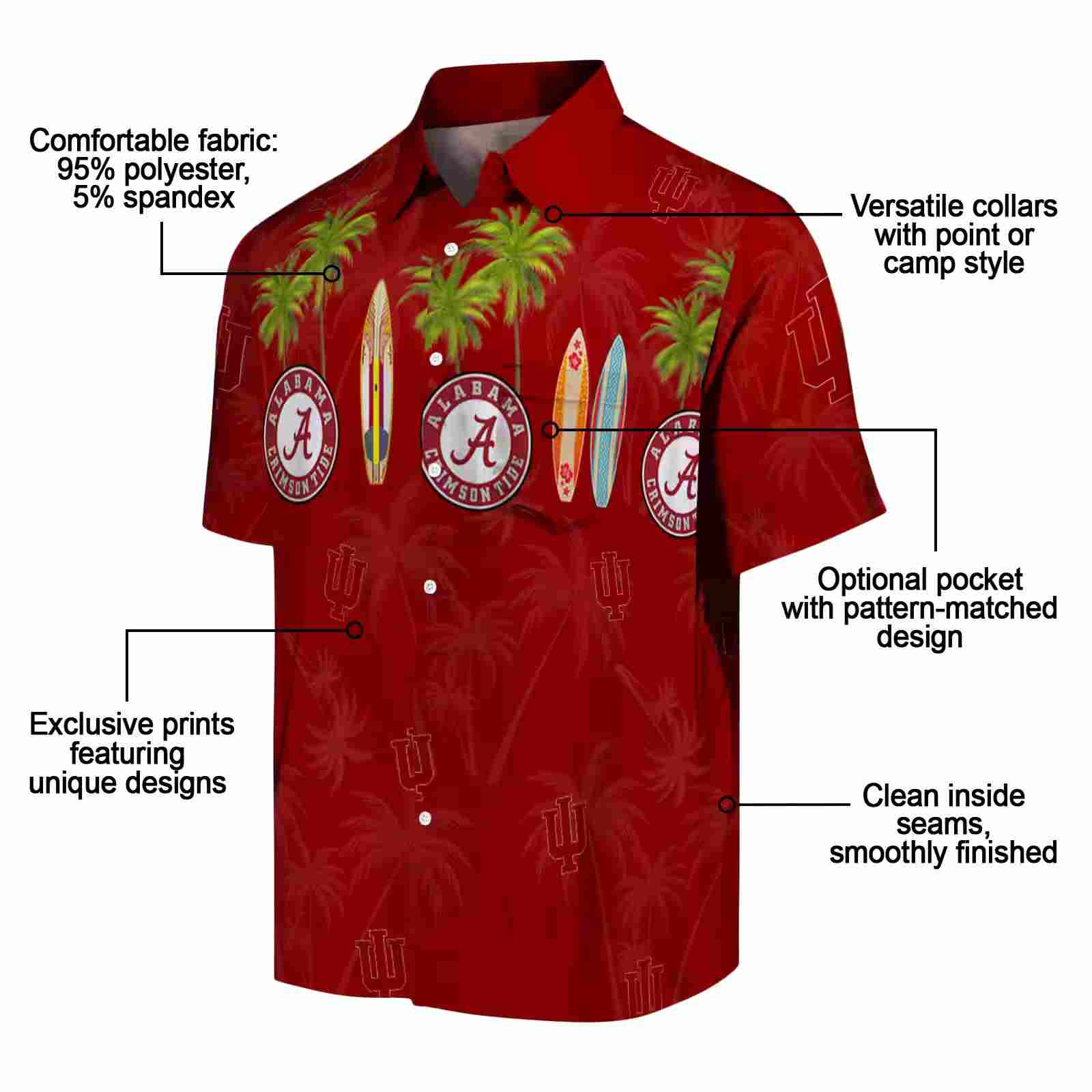 indiana hoosiers surfboard palm red hawaiian shirt new arrival