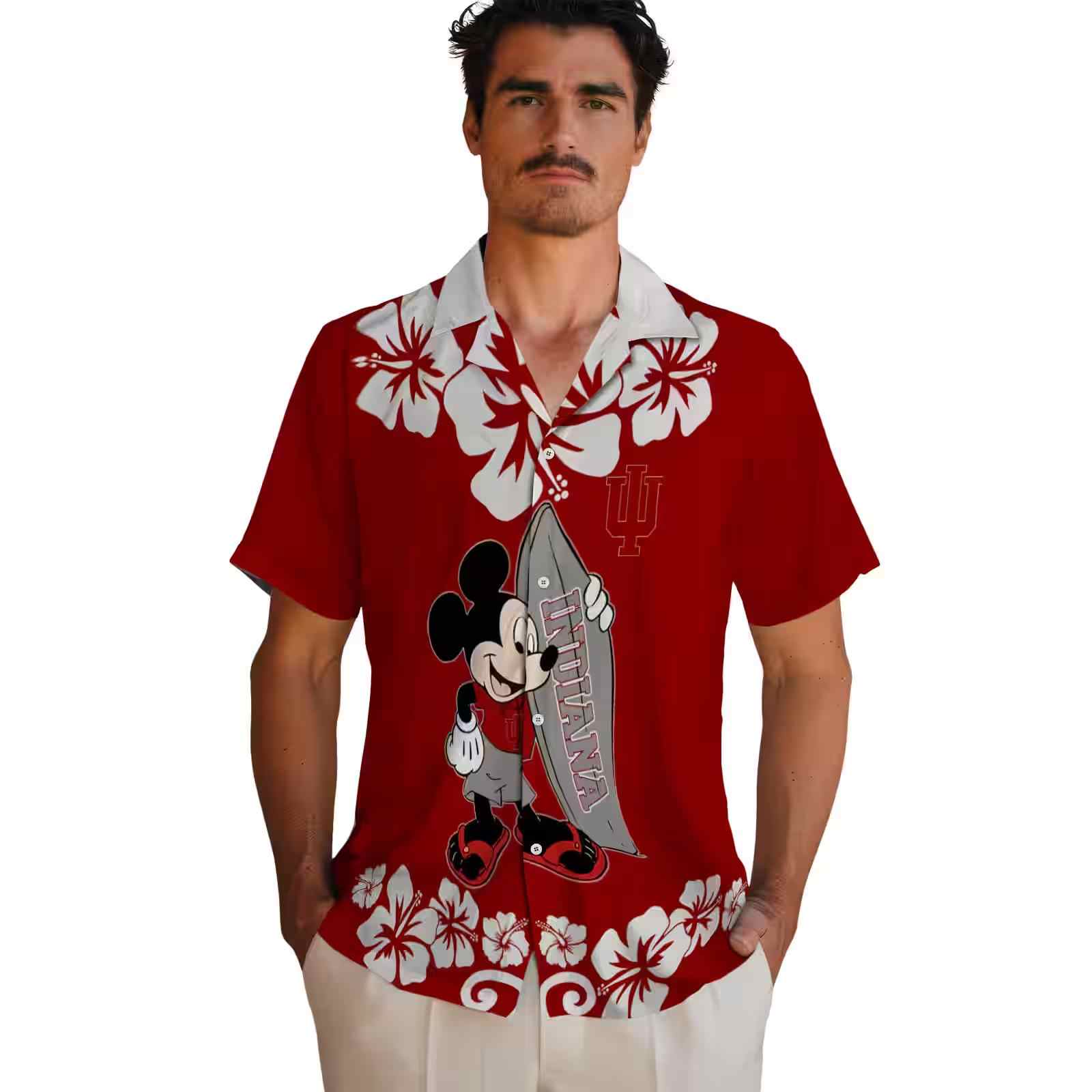 indiana hoosiers surfing mickey red hawaiian shirt fashion forward