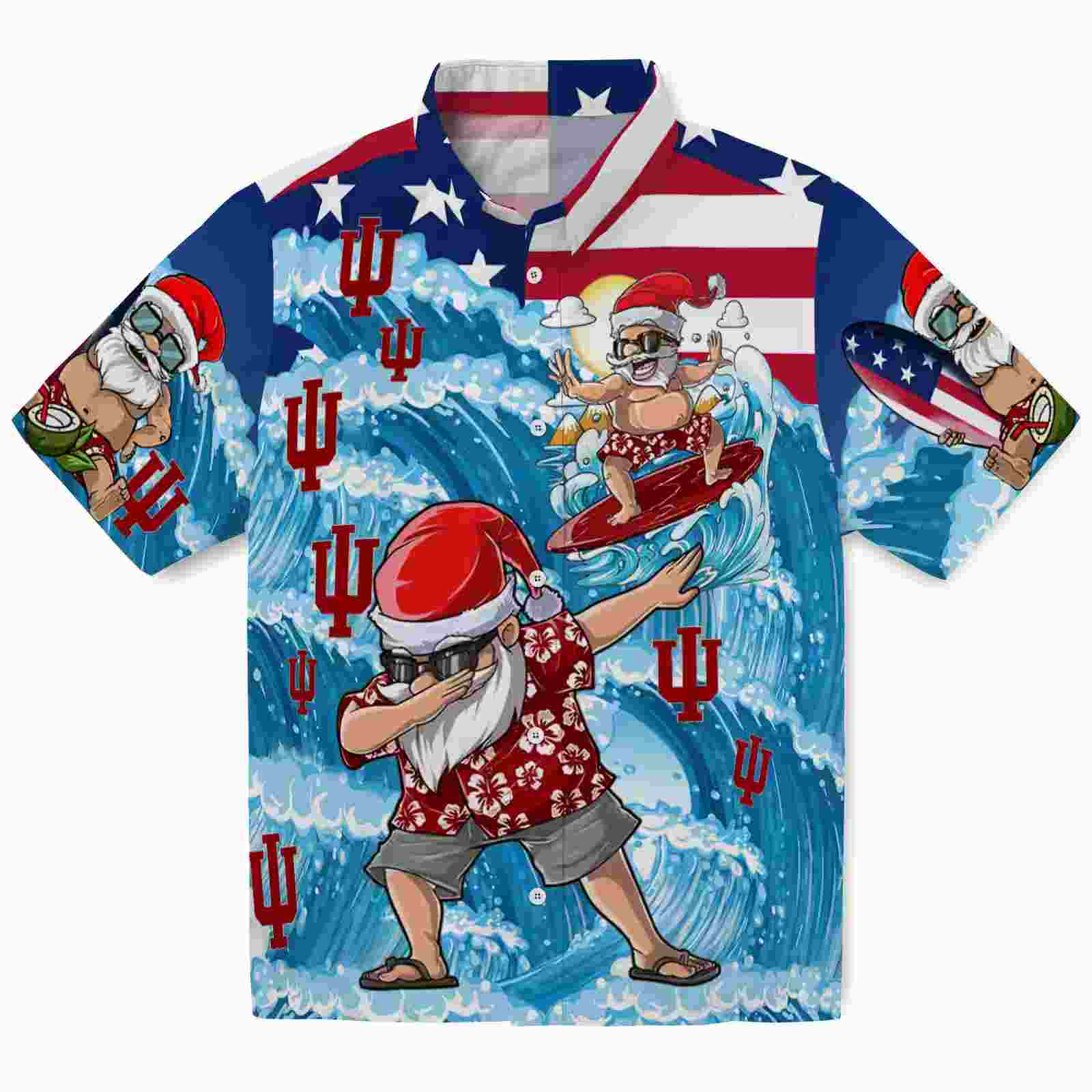 Indiana Hoosiers Surfing Santa Blue Hawaiian Shirt