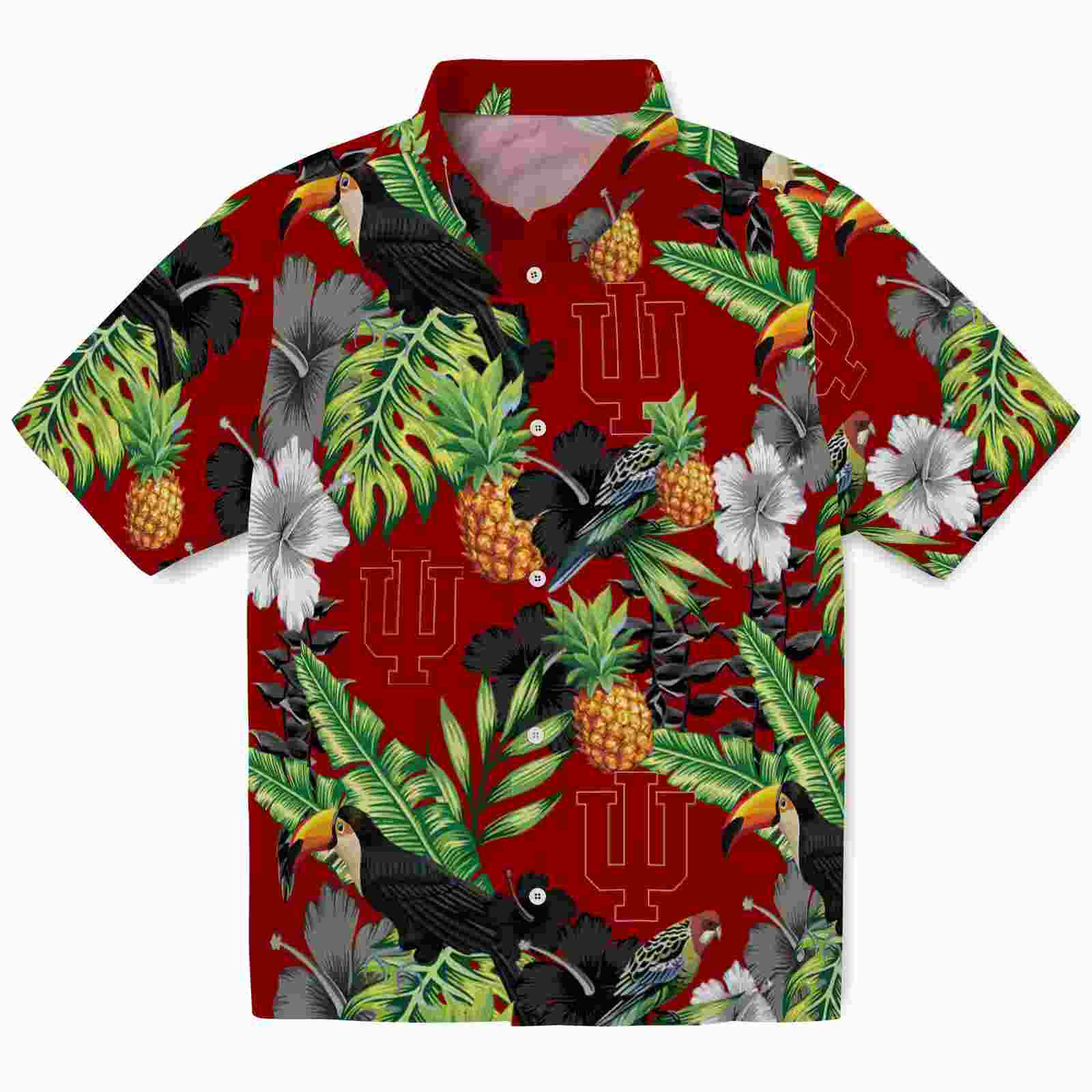 Indiana Hoosiers Toucan Hibiscus Pineapple Red Green Hawaiian Shirt