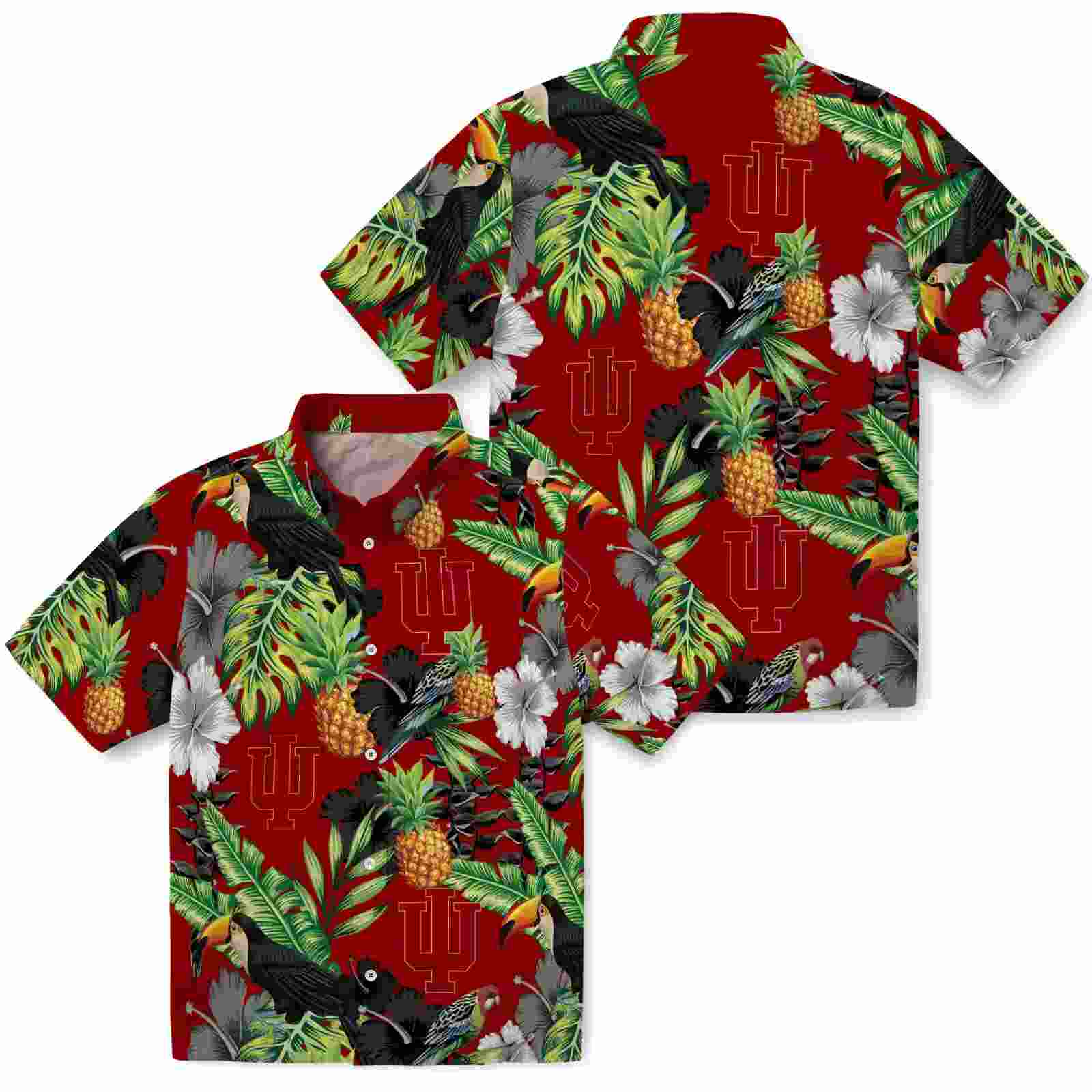 indiana hoosiers toucan hibiscus pineapple red green hawaiian shirt high quality