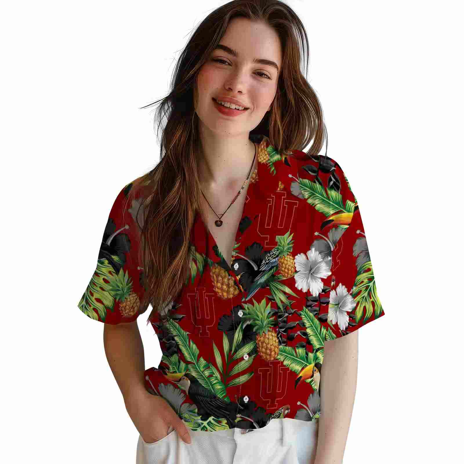 indiana hoosiers toucan hibiscus pineapple red green hawaiian shirt latest model