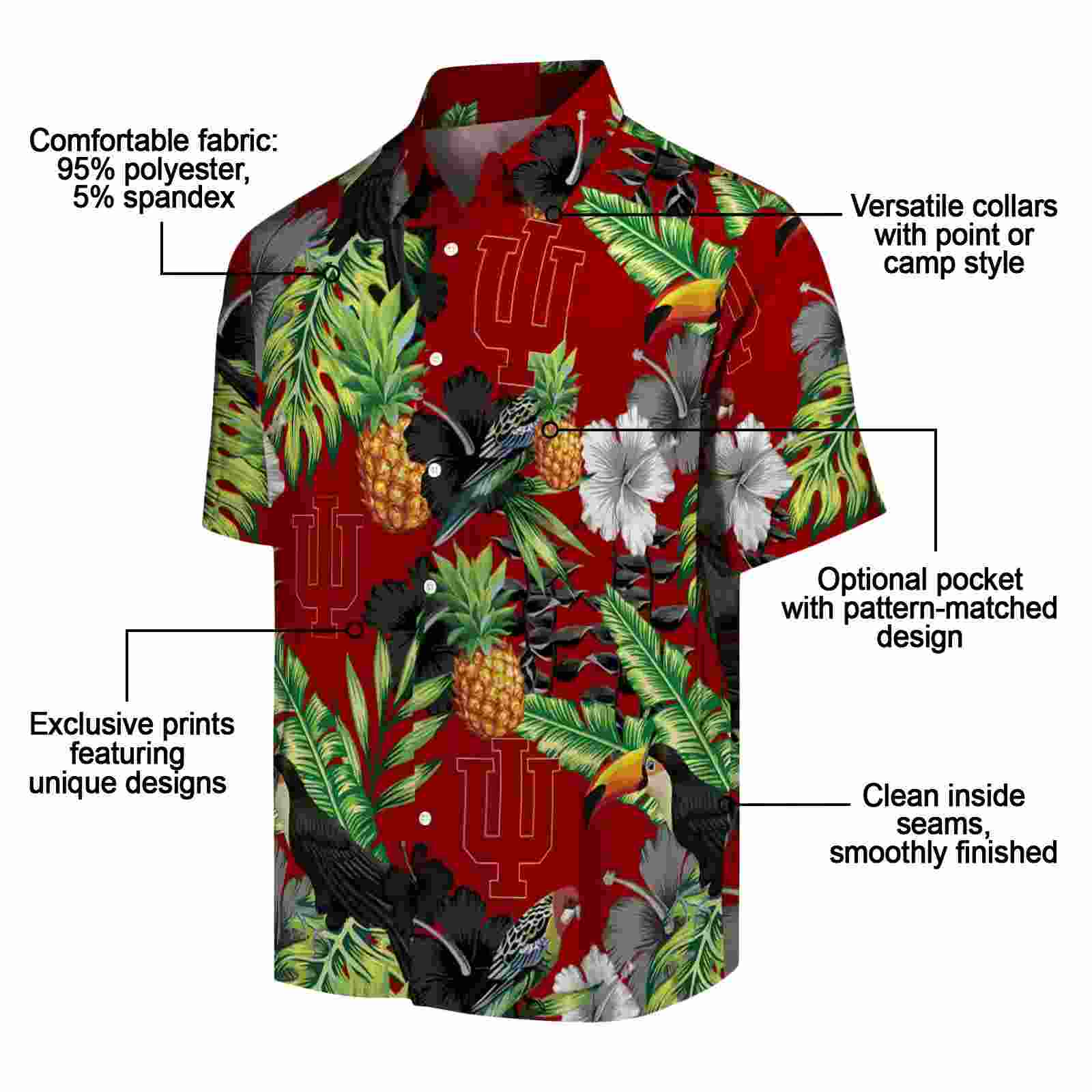 indiana hoosiers toucan hibiscus pineapple red green hawaiian shirt new arrival