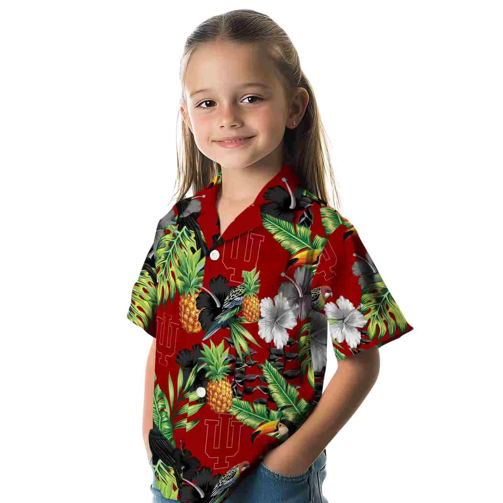 indiana hoosiers toucan hibiscus pineapple red green hawaiian shirt premium grade