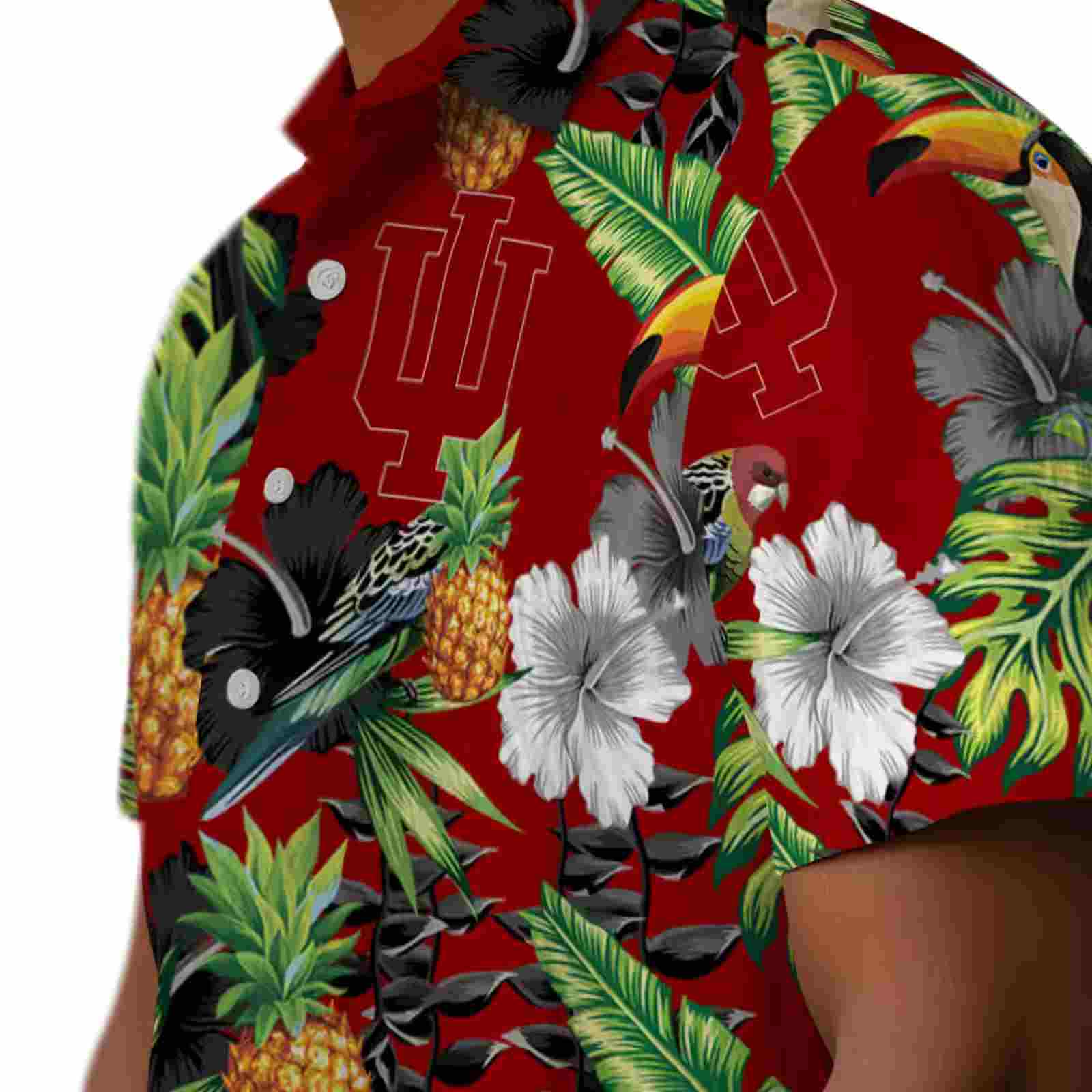 indiana hoosiers toucan hibiscus pineapple red green hawaiian shirt trendy