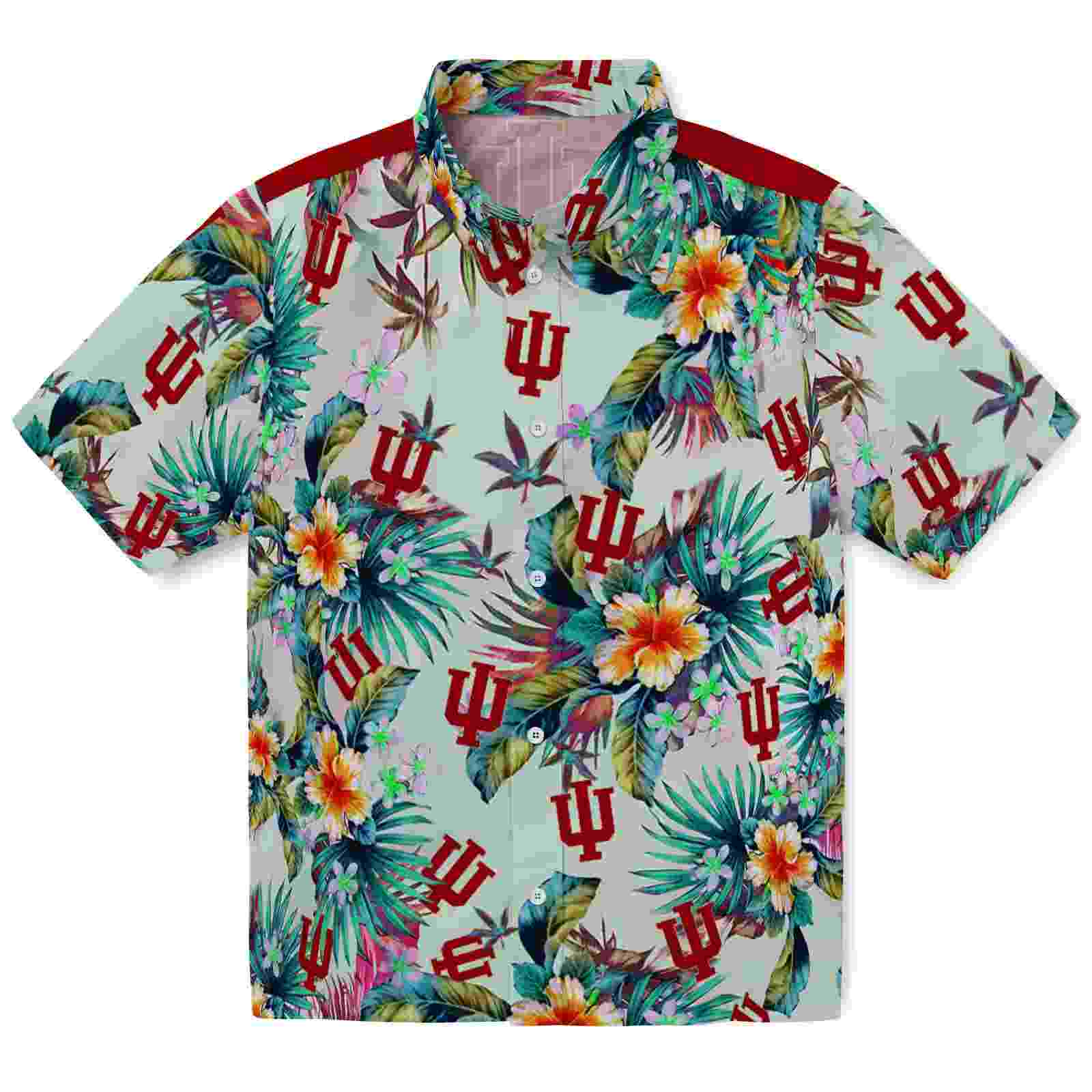 Indiana Hoosiers Tropical Foliage Green Hawaiian Shirt