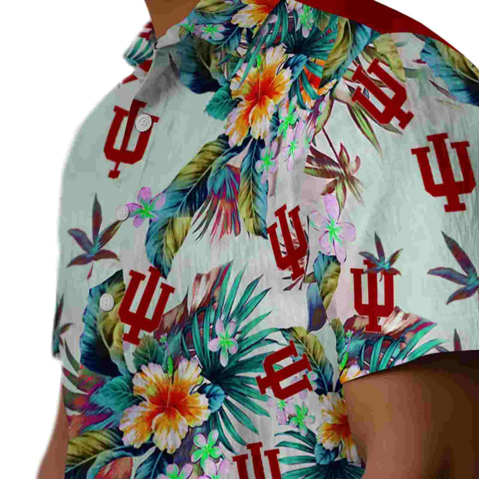 indiana hoosiers tropical foliage green hawaiian shirt trendy