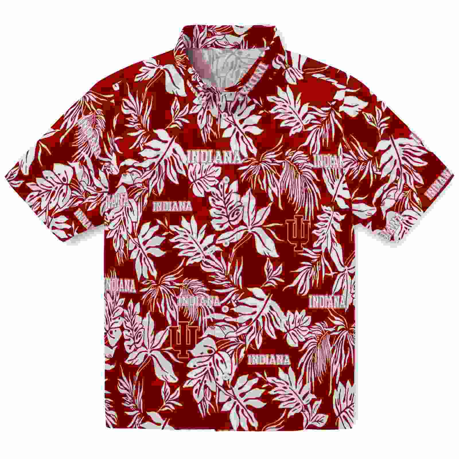 Indiana Hoosiers Tropical Leaf Red White Hawaiian Shirt