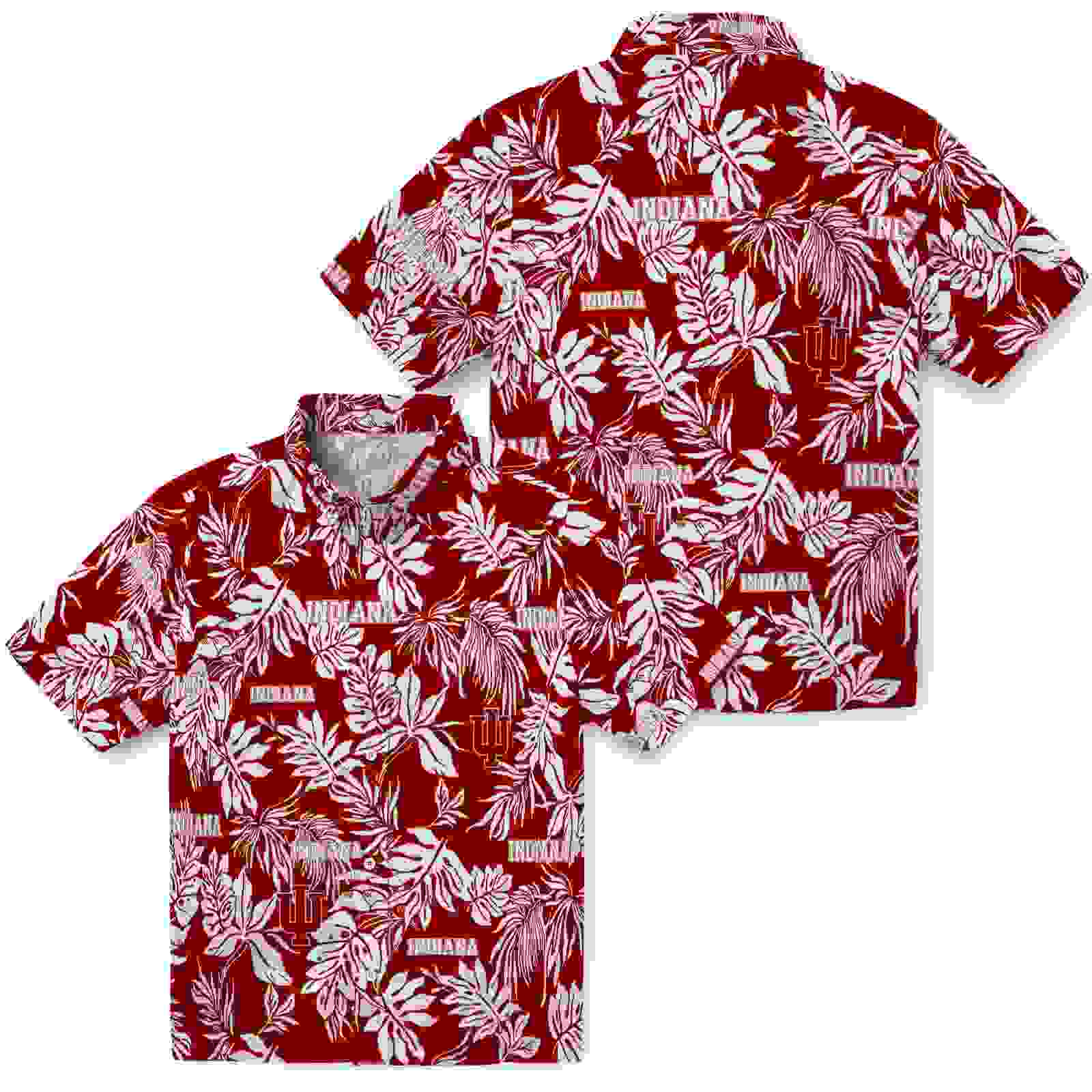 indiana hoosiers tropical leaf red white hawaiian shirt high quality