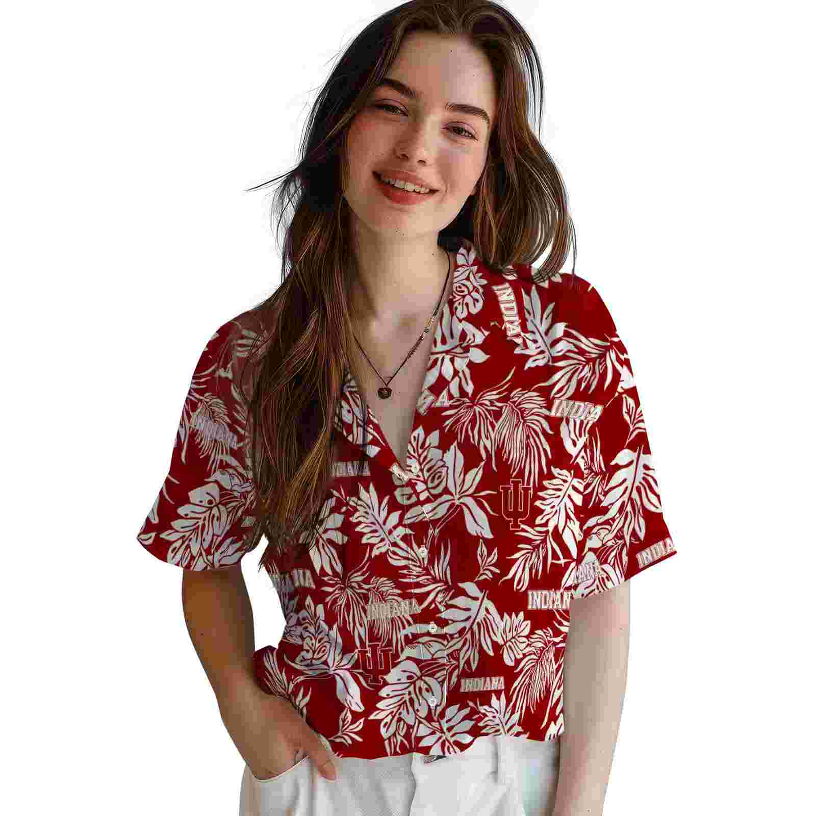 indiana hoosiers tropical leaf red white hawaiian shirt latest model