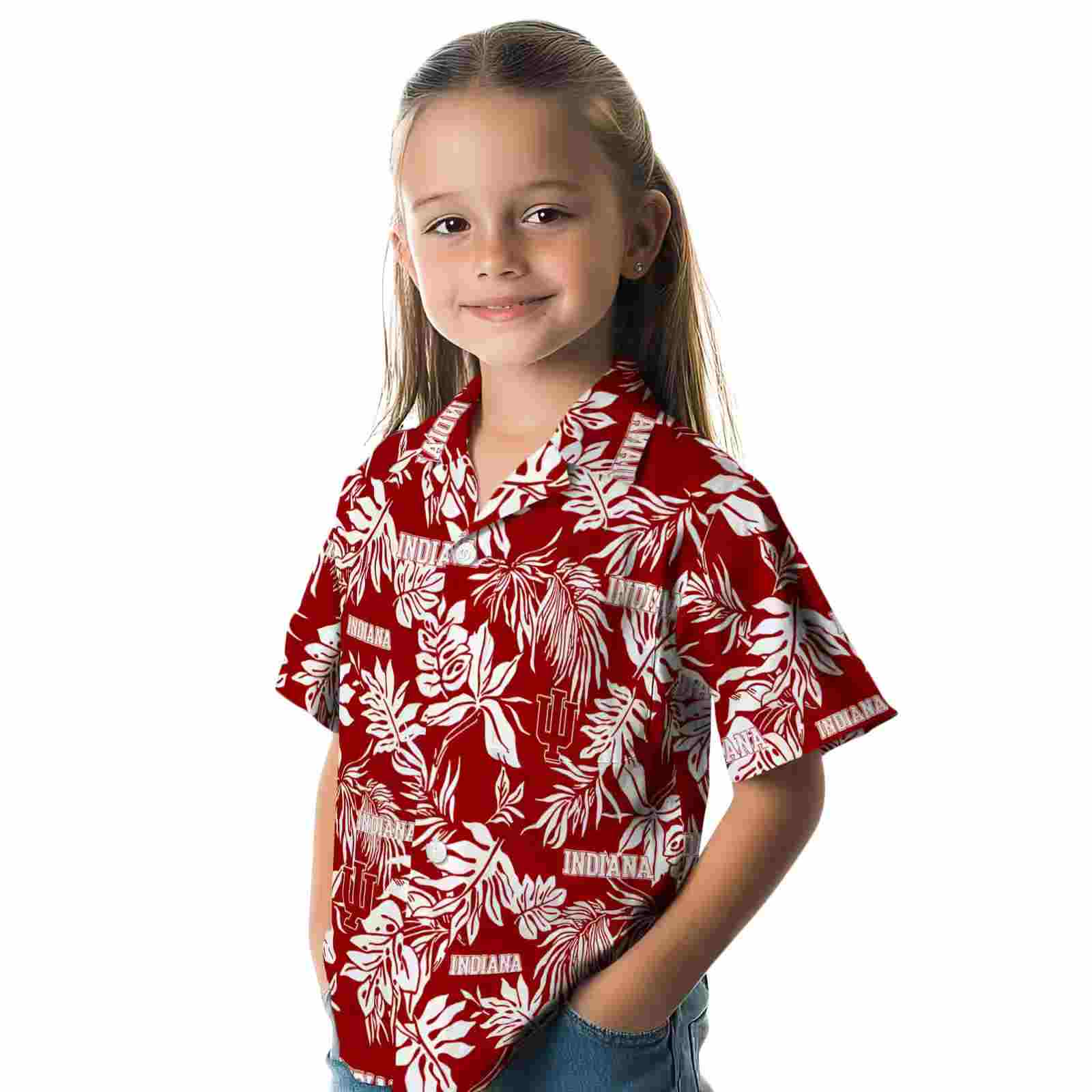 indiana hoosiers tropical leaf red white hawaiian shirt premium grade