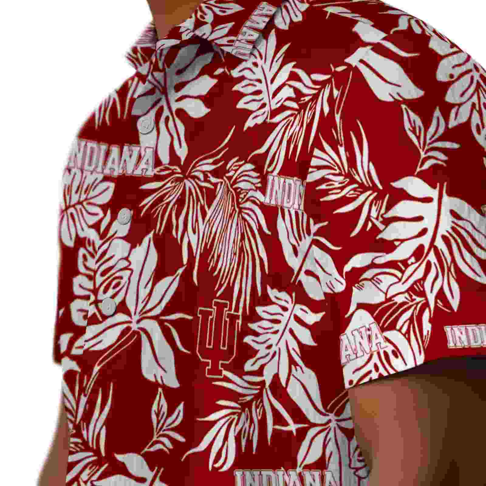 indiana hoosiers tropical leaf red white hawaiian shirt trendy