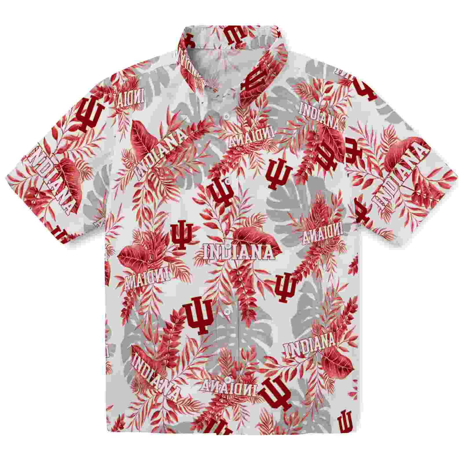 Indiana Hoosiers Tropical Leaves Red White Hawaiian Shirt