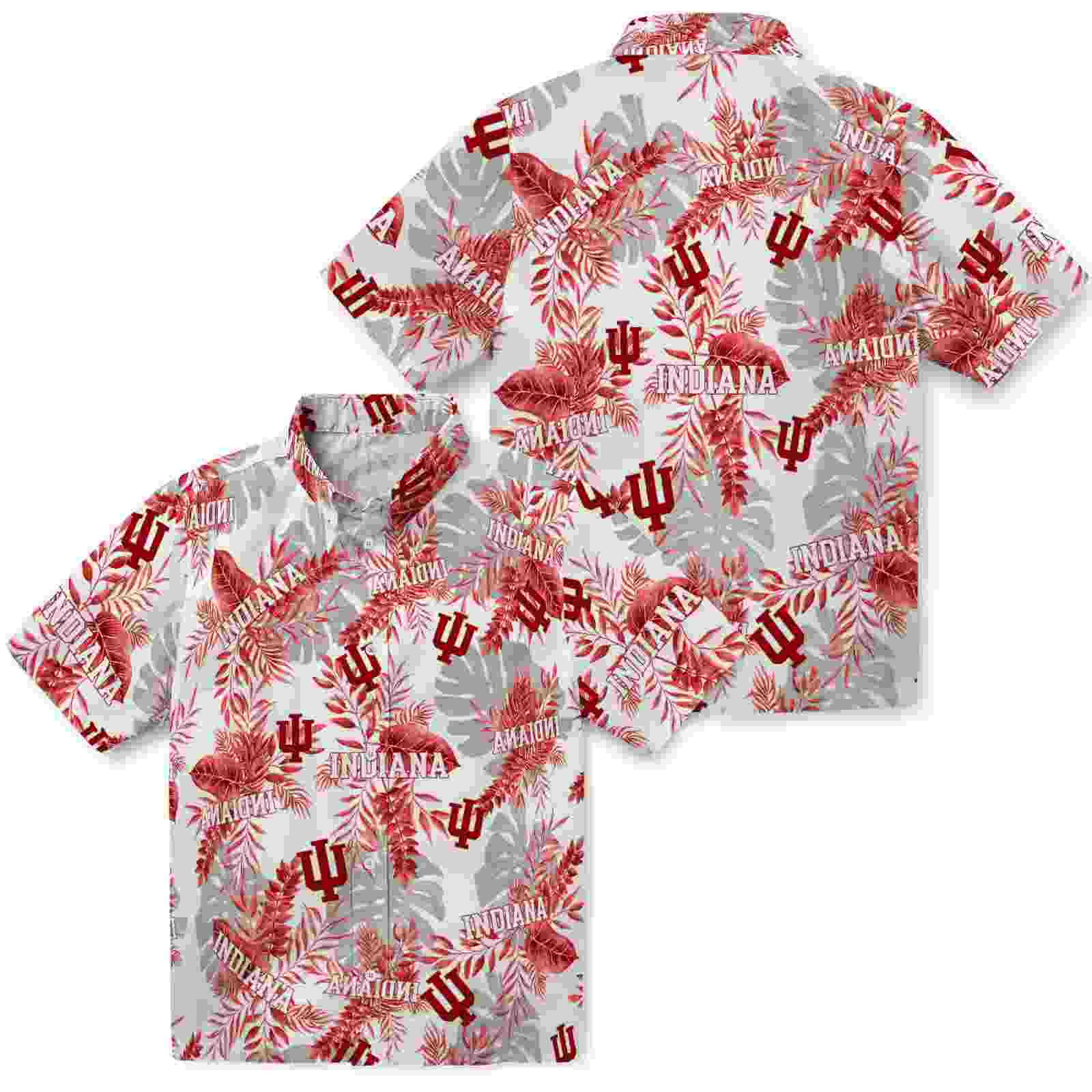 indiana hoosiers tropical leaves red white hawaiian shirt high quality