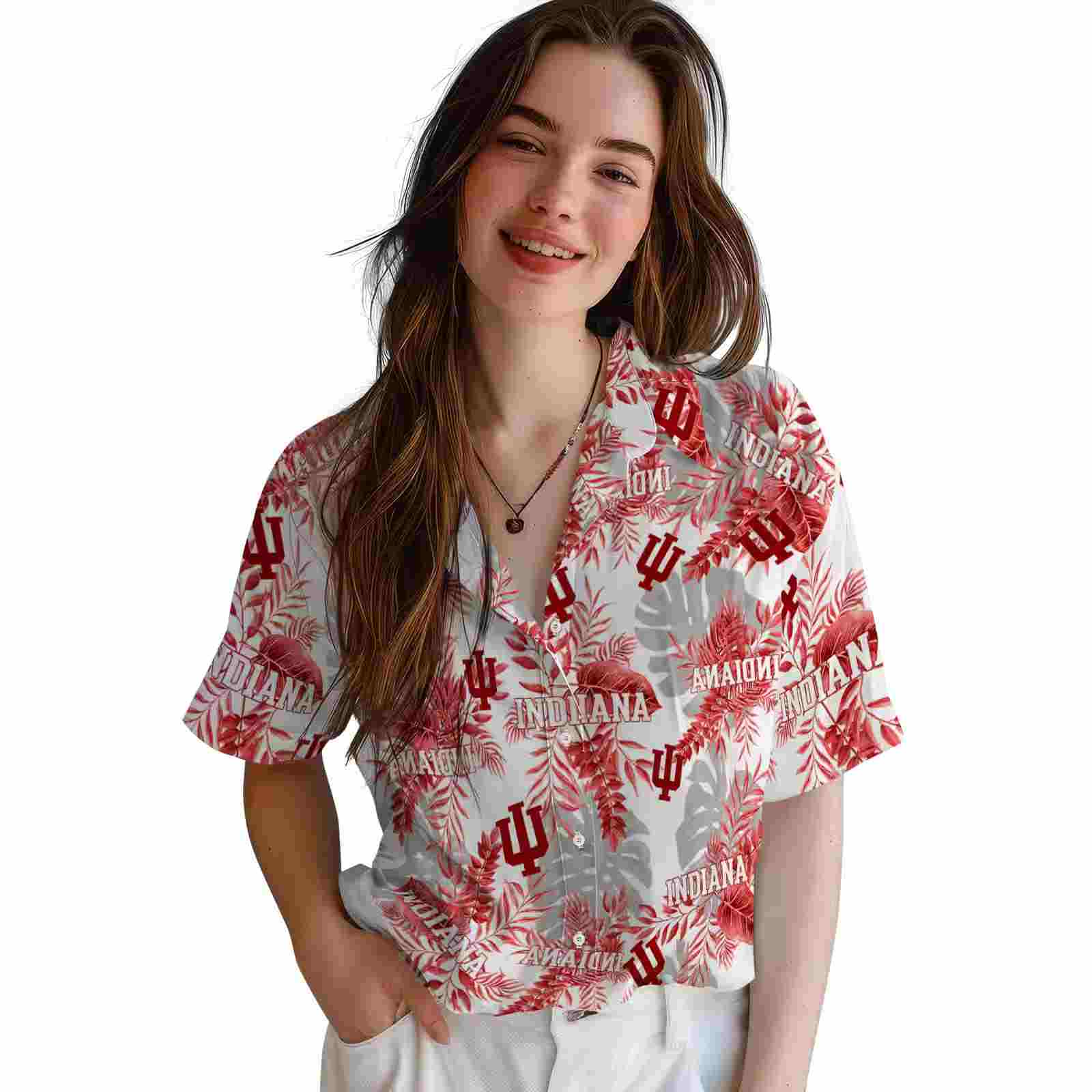 indiana hoosiers tropical leaves red white hawaiian shirt latest model