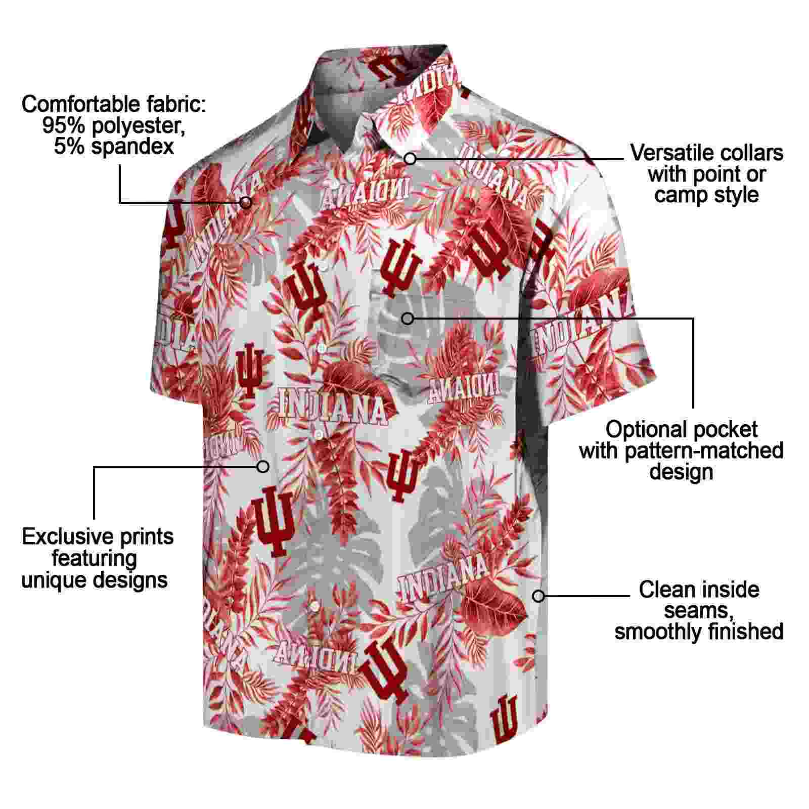 indiana hoosiers tropical leaves red white hawaiian shirt new arrival