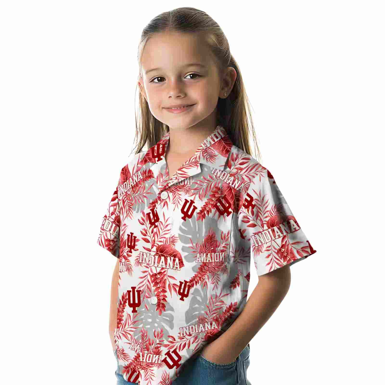 indiana hoosiers tropical leaves red white hawaiian shirt premium grade