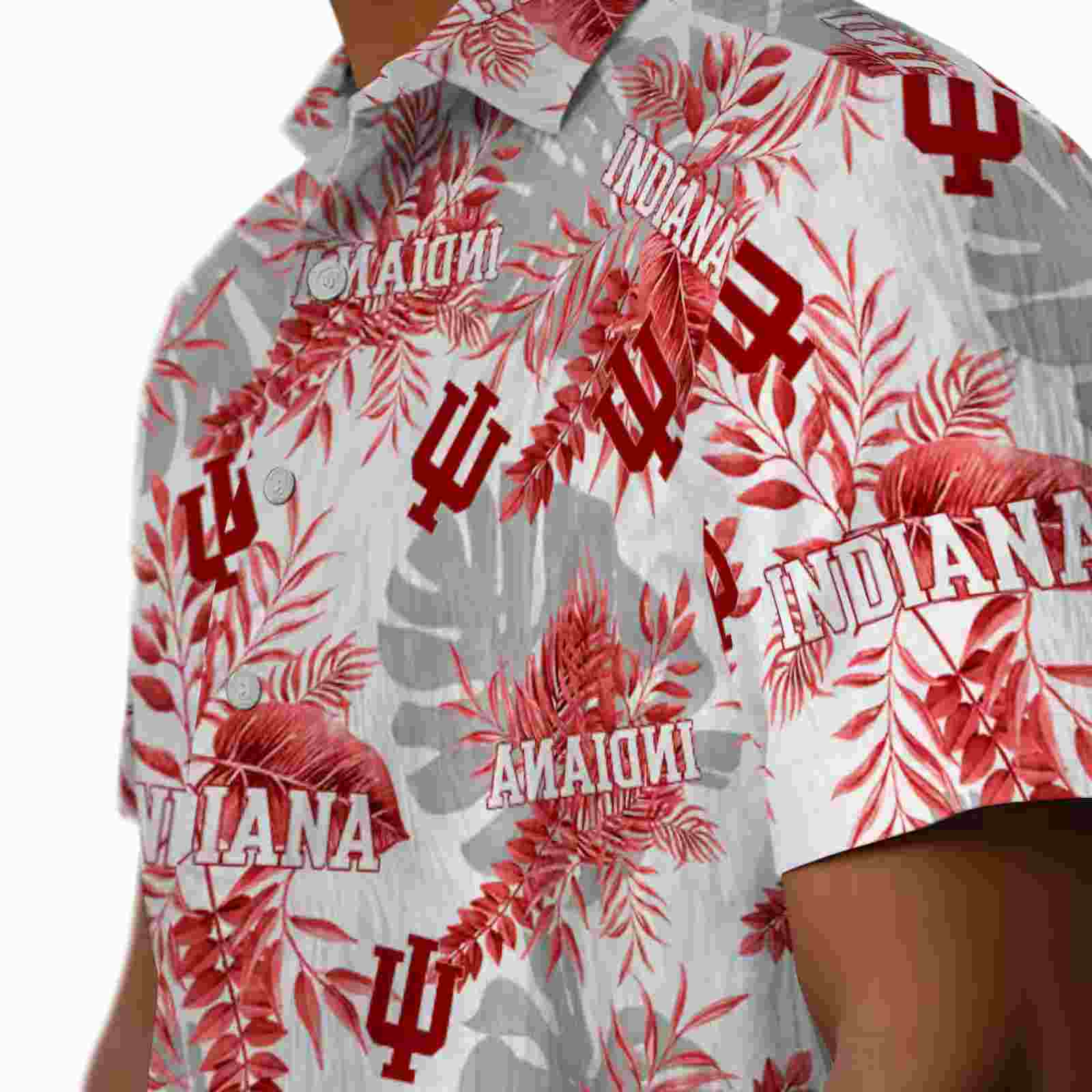 indiana hoosiers tropical leaves red white hawaiian shirt trendy