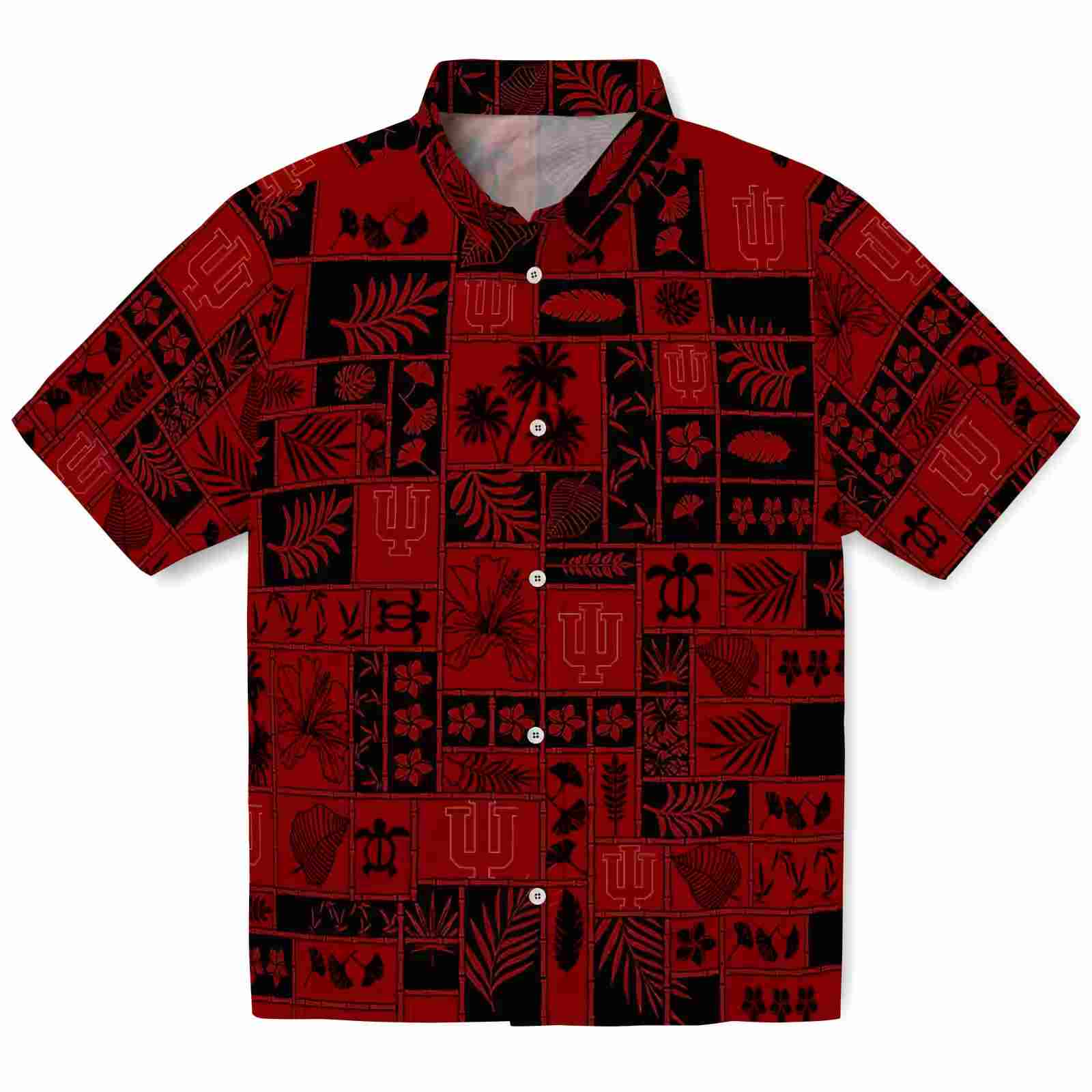 Indiana Hoosiers Tropical Patchwork Red Black Hawaiian Shirt