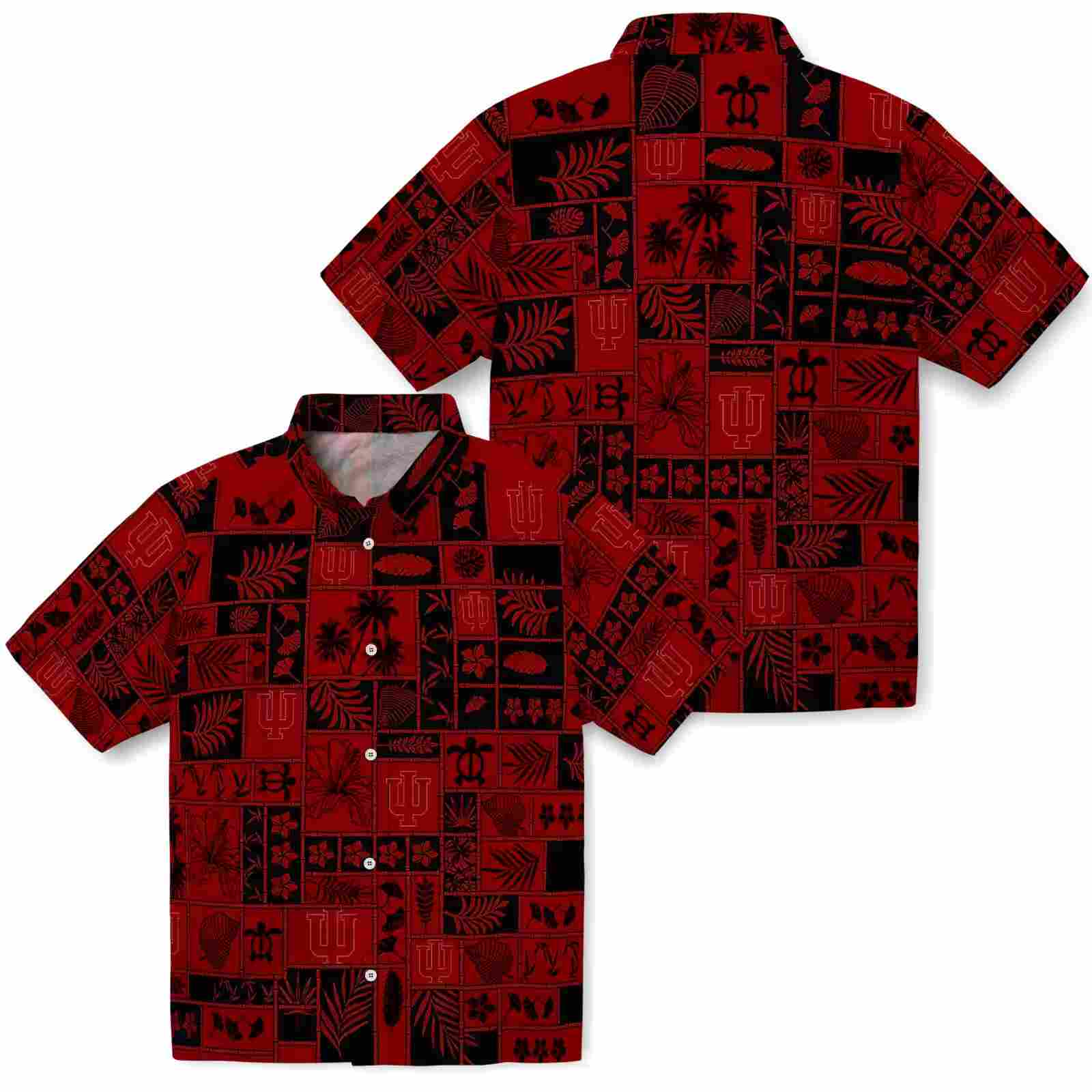 indiana hoosiers tropical patchwork red black hawaiian shirt high quality