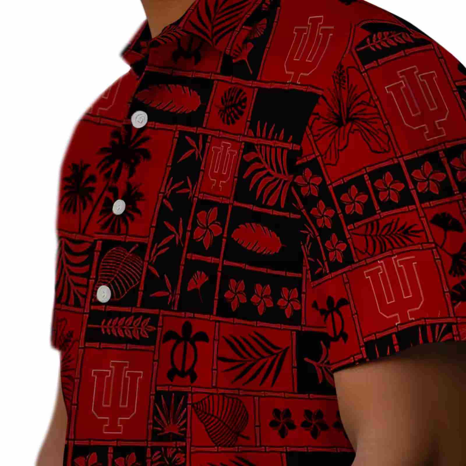 indiana hoosiers tropical patchwork red black hawaiian shirt trendy