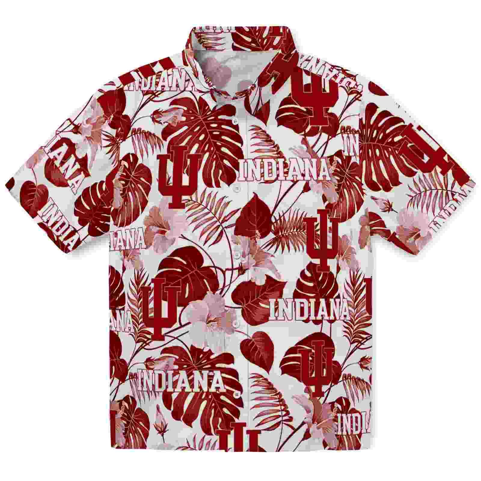 Indiana Hoosiers Tropical Plants Red White Hawaiian Shirt