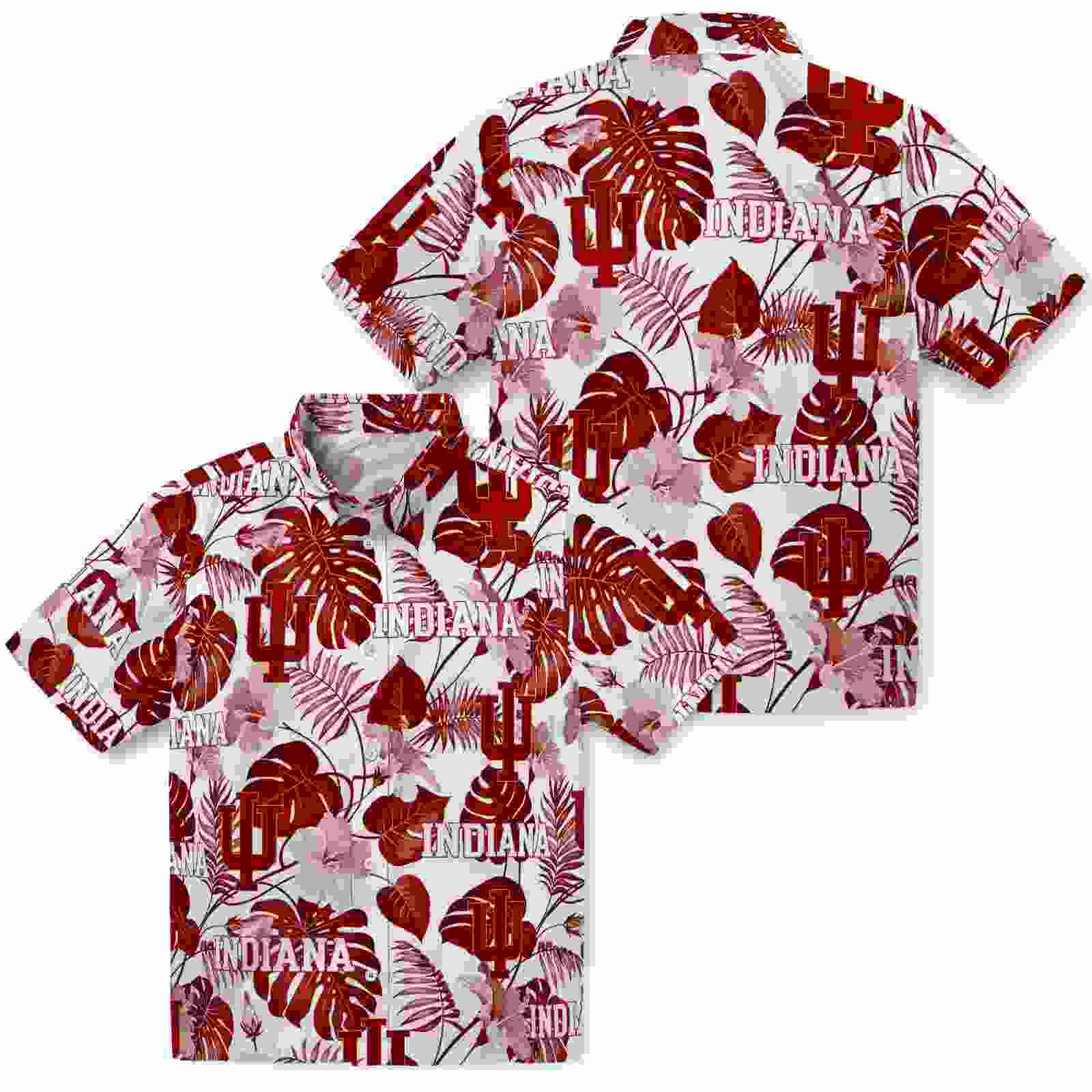 indiana hoosiers tropical plants red white hawaiian shirt high quality