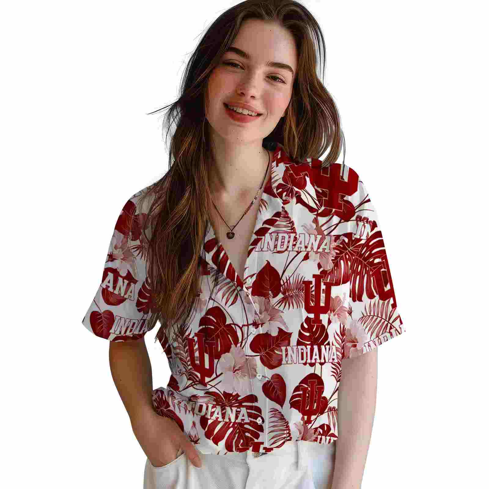 indiana hoosiers tropical plants red white hawaiian shirt latest model