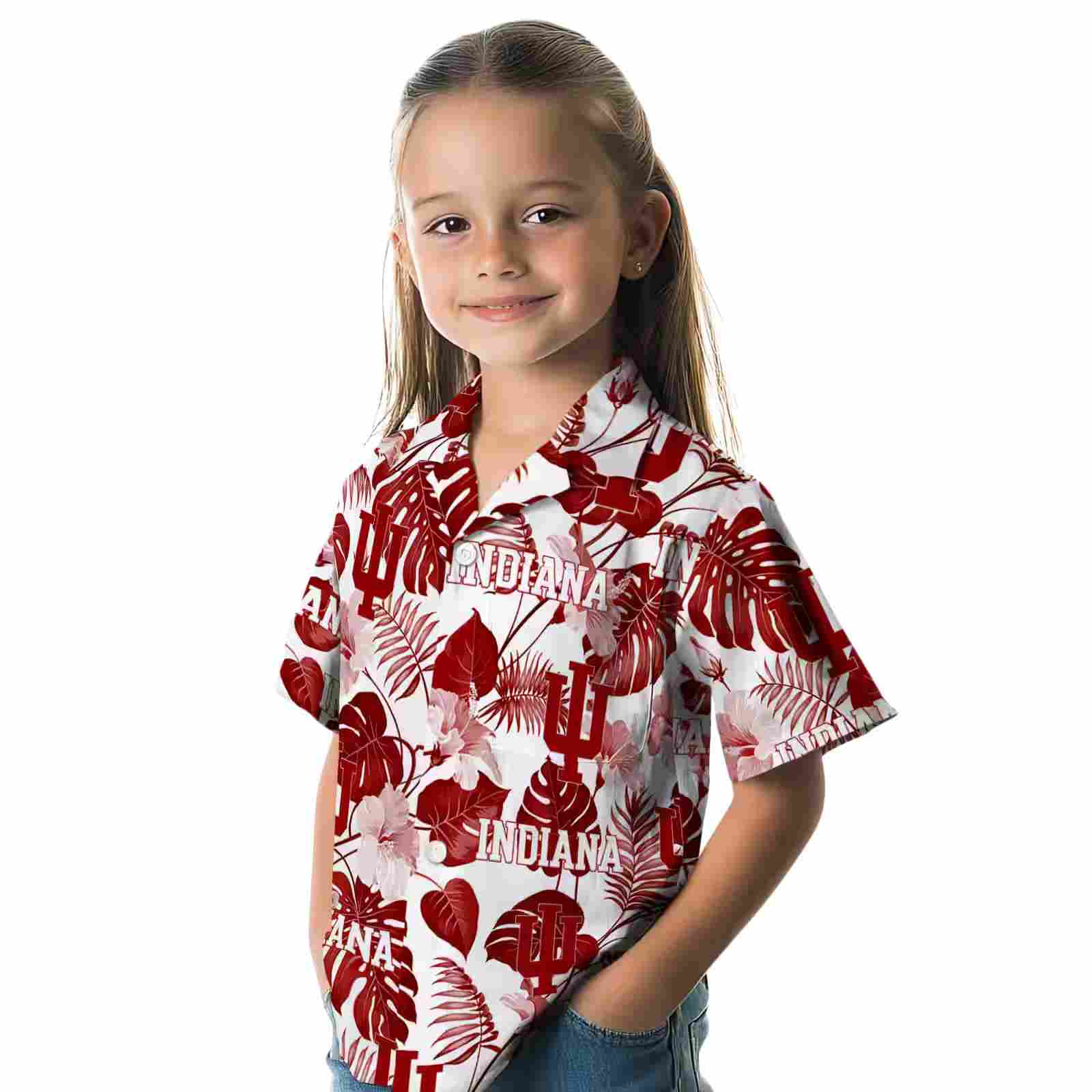 indiana hoosiers tropical plants red white hawaiian shirt premium grade