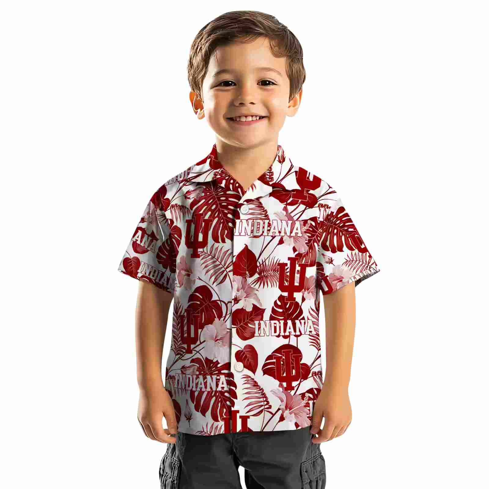 indiana hoosiers tropical plants red white hawaiian shirt top rated